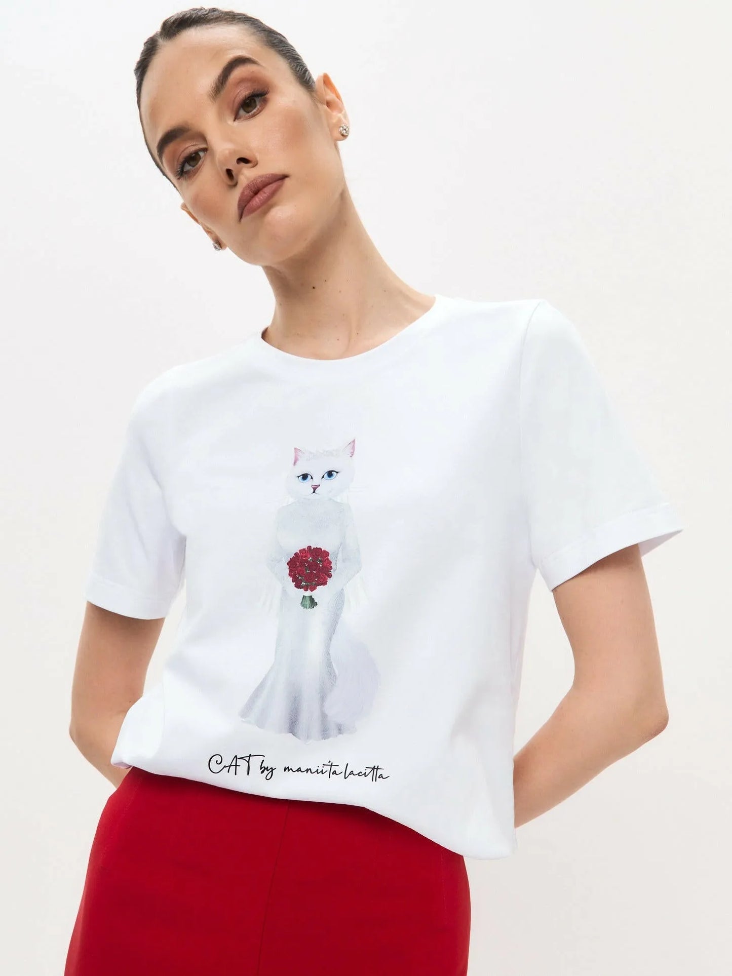 White Printed T-shirt BRIDE CAT Maniita Lacitta.