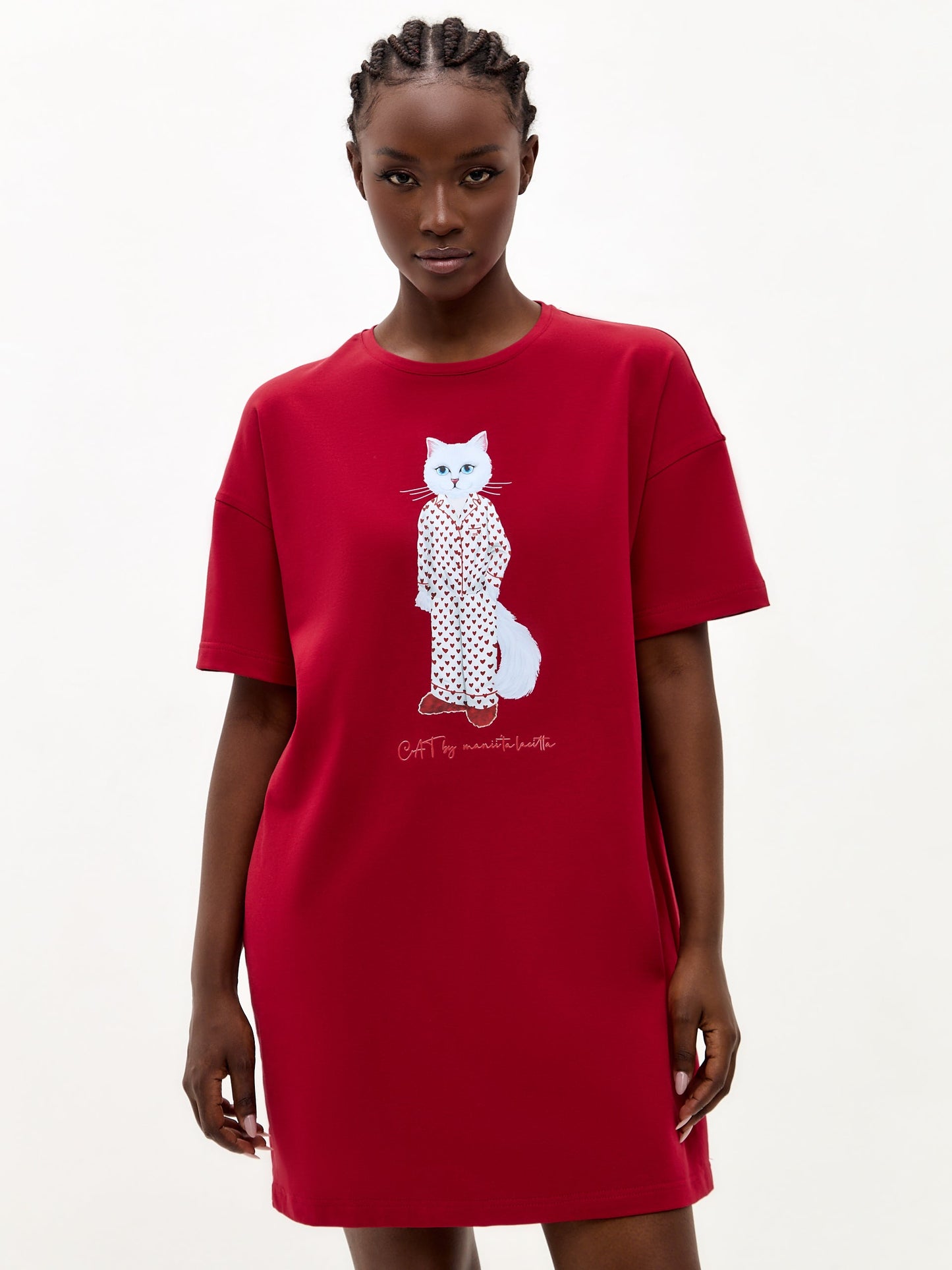 Red Printed oversized T-shirt PAJAMA CAT