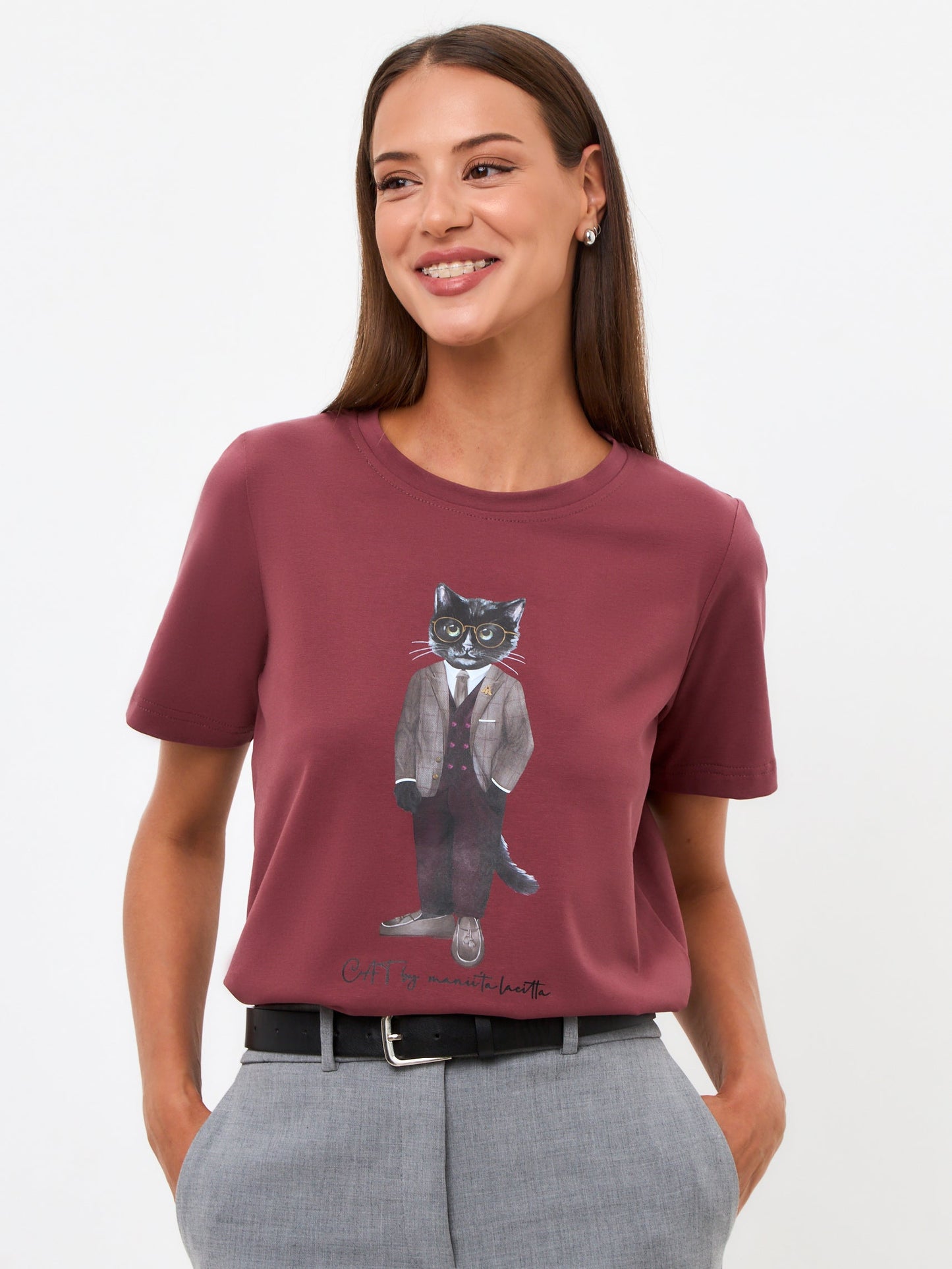 Red Printed T-shirt PROFESSOR CAT - maniita lacitta