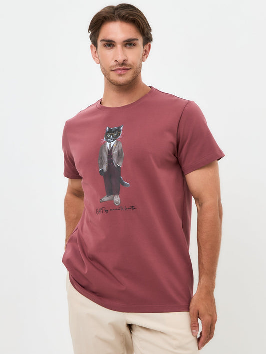 Red Printed T-shirt PROFESSOR CAT - maniita lacitta