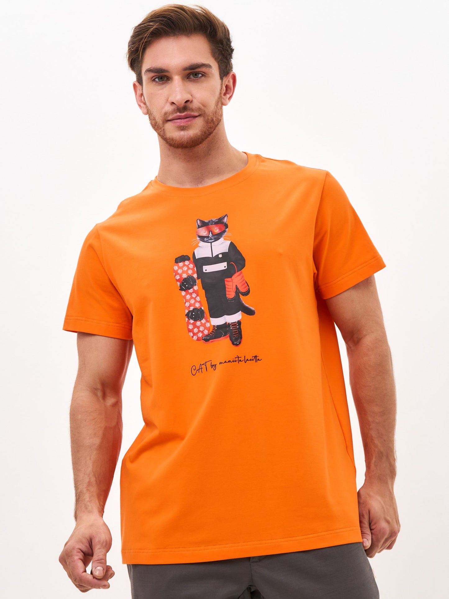 Orange Printed T-shirt SNOWBOARD CAT