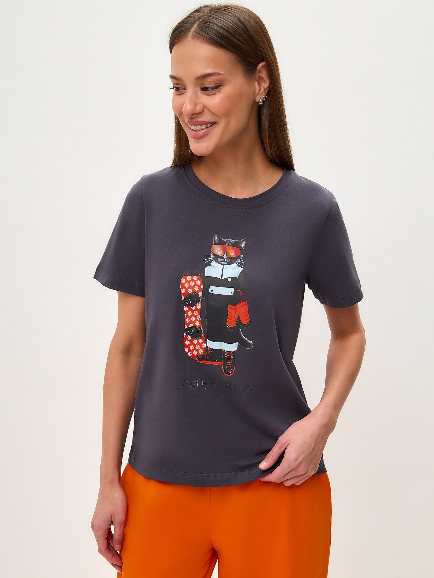 Grey Printed T-shirt SNOWBOARD CAT