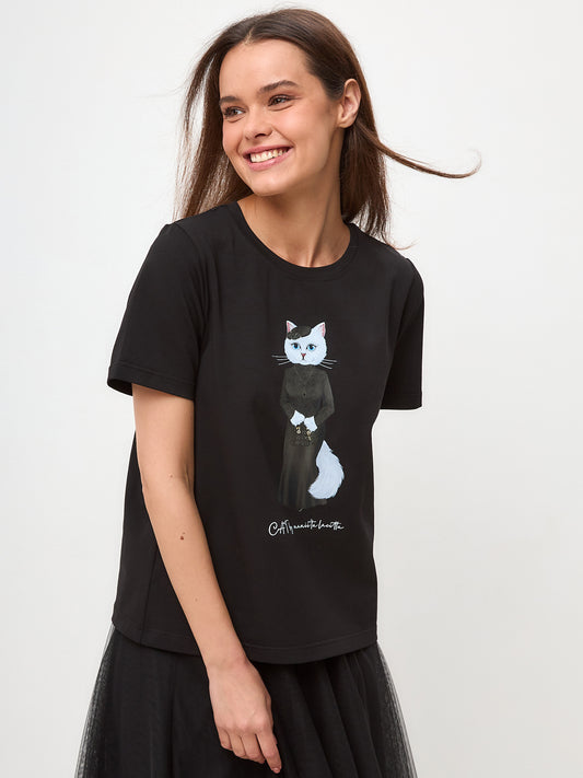 Camiseta estampada negra DANDY CAT