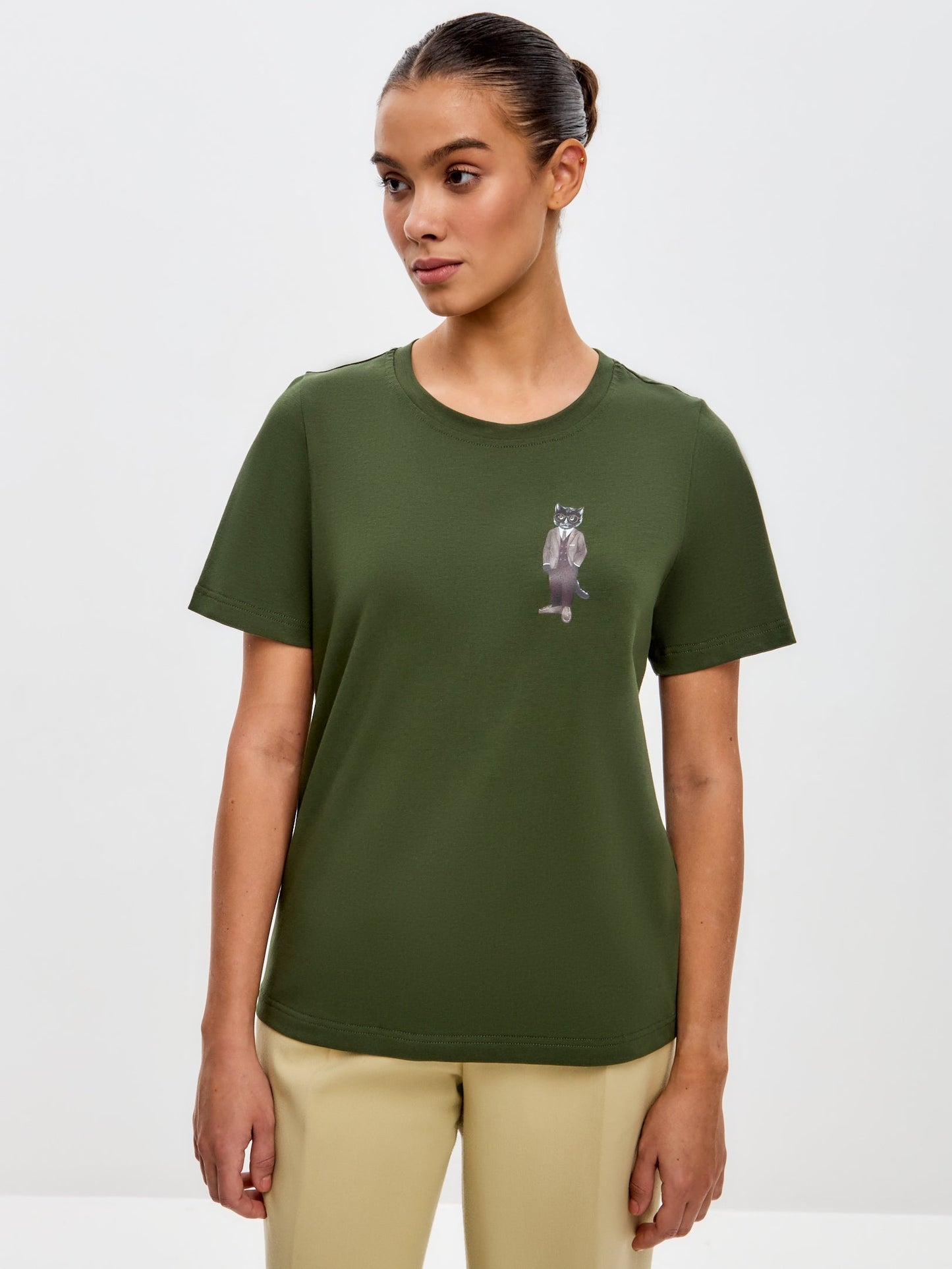 Olive Printed T-shirt PROFESSOR CAT