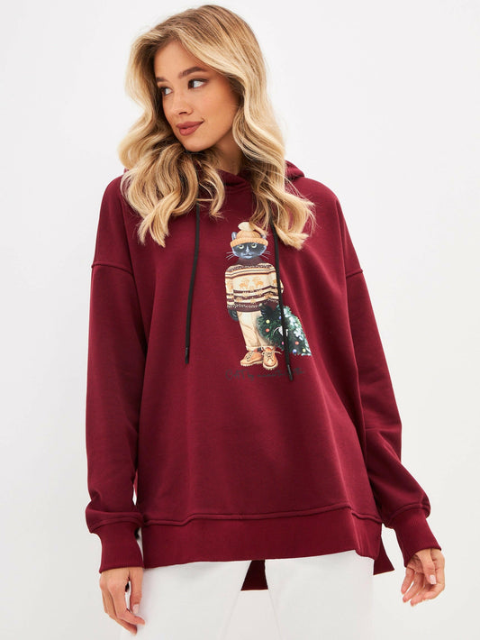 Printed Oversized Hoodie CHRISTMAS CAT  Maniita Lacitta.