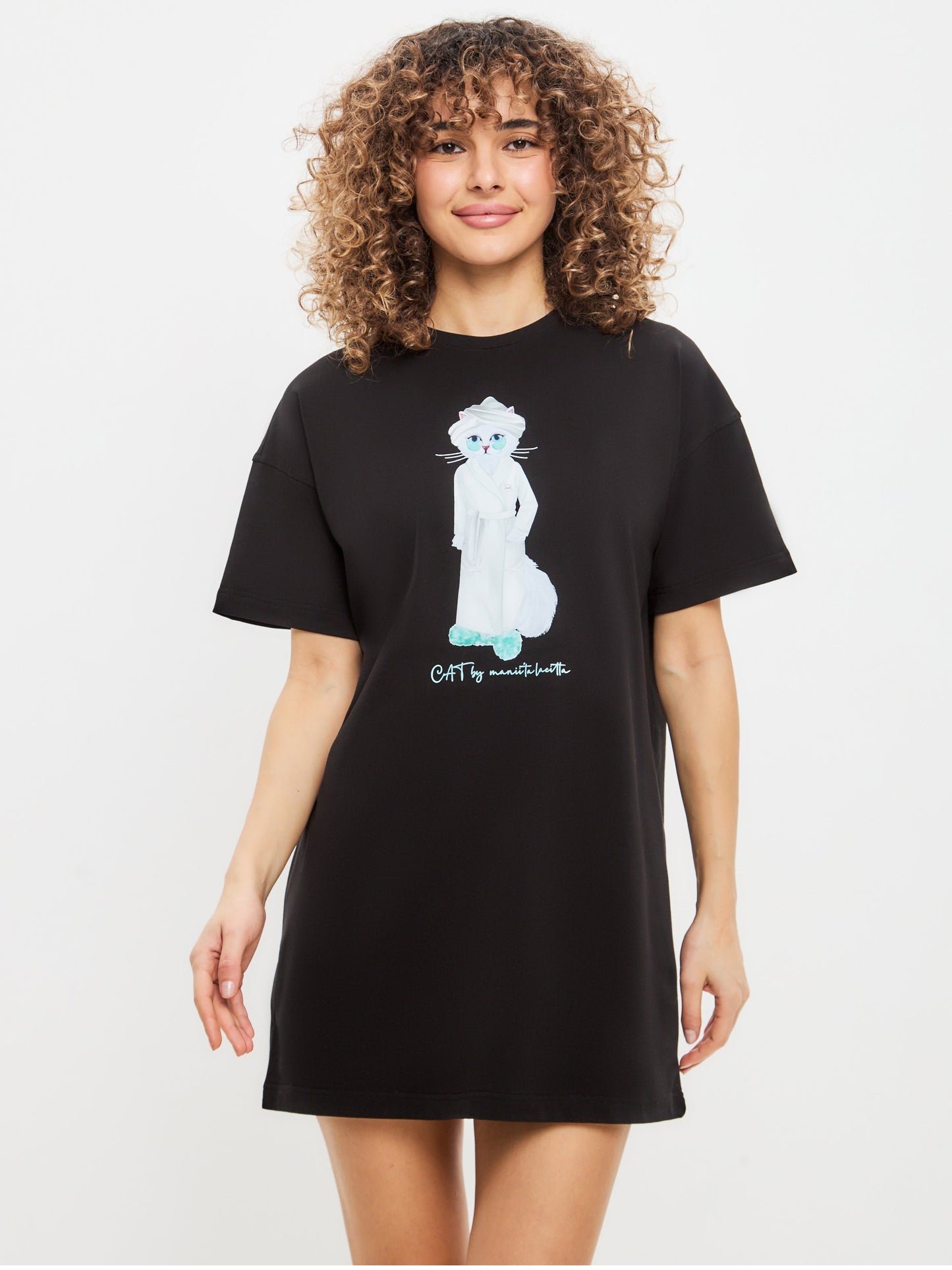 Black Printed oversized T-shirt SPA CAT