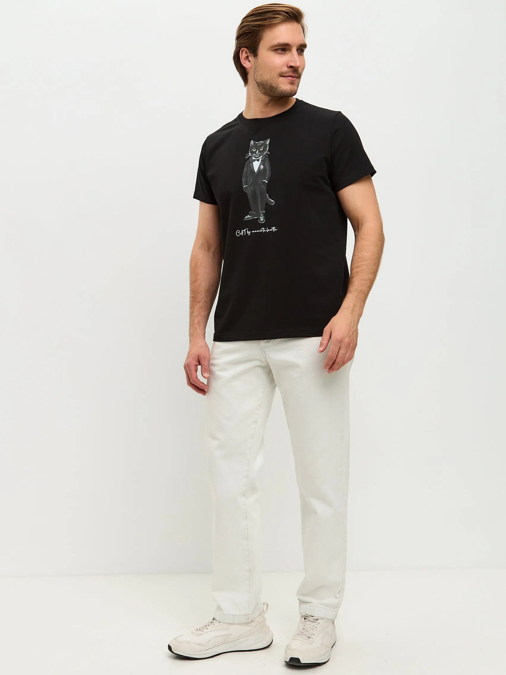 Black Printed T-shirt GROOM CAT - maniita lacitta