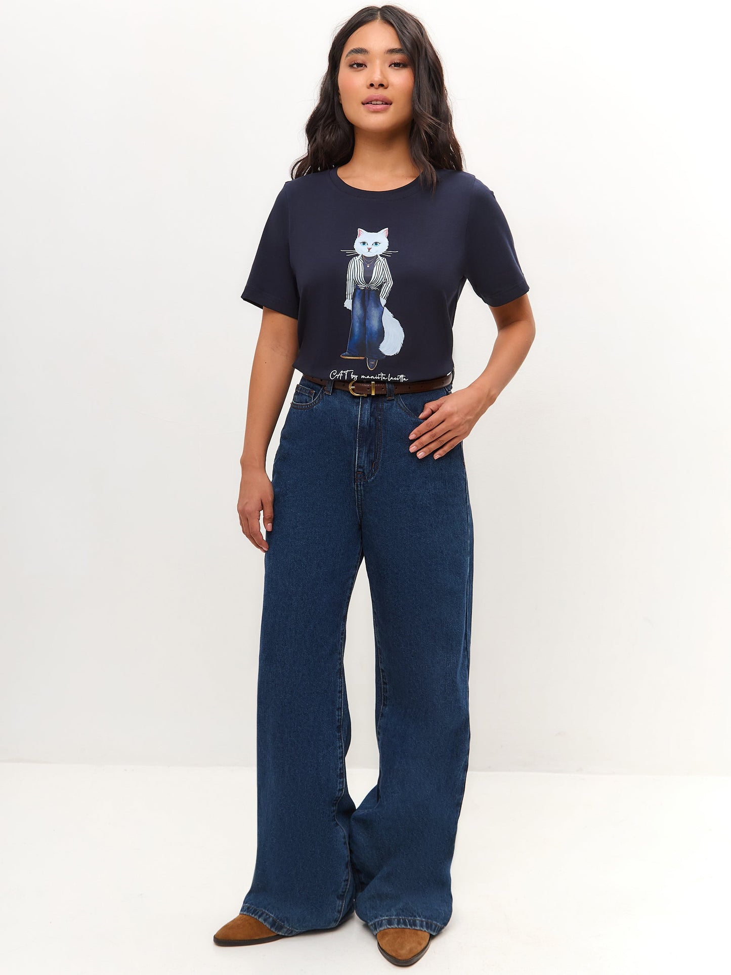 Blue Printed T-shirt COUNTRY WHITE CAT