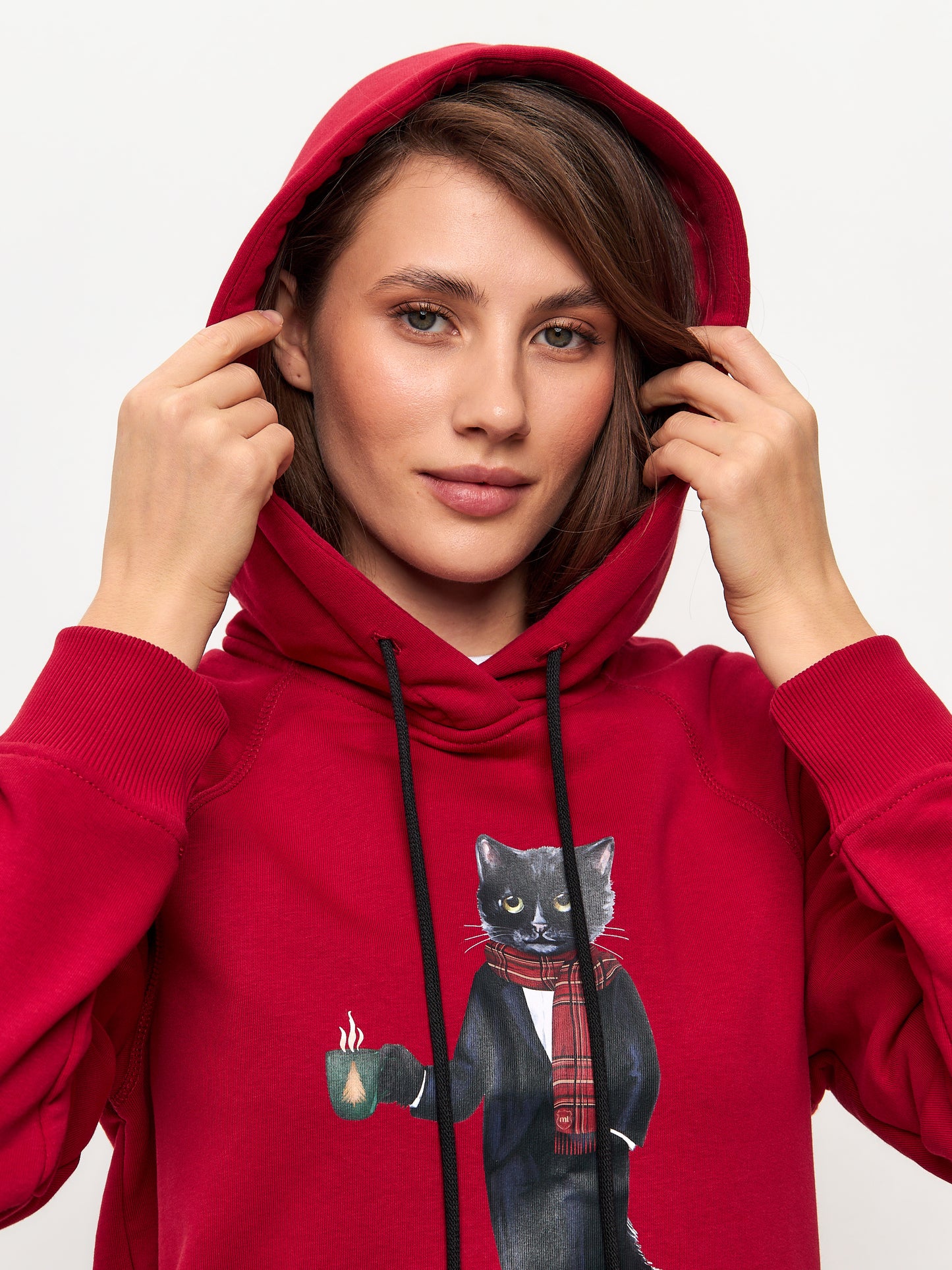 Sudadera con capucha roja estampada NEW YEAR CAT