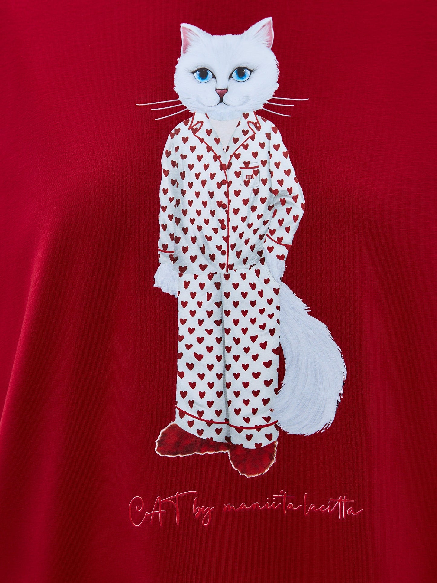 Red Printed oversized T-shirt PAJAMA CAT