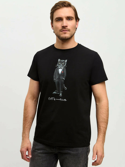 Black Printed T-shirt GROOM CAT Maniita Lacitta.