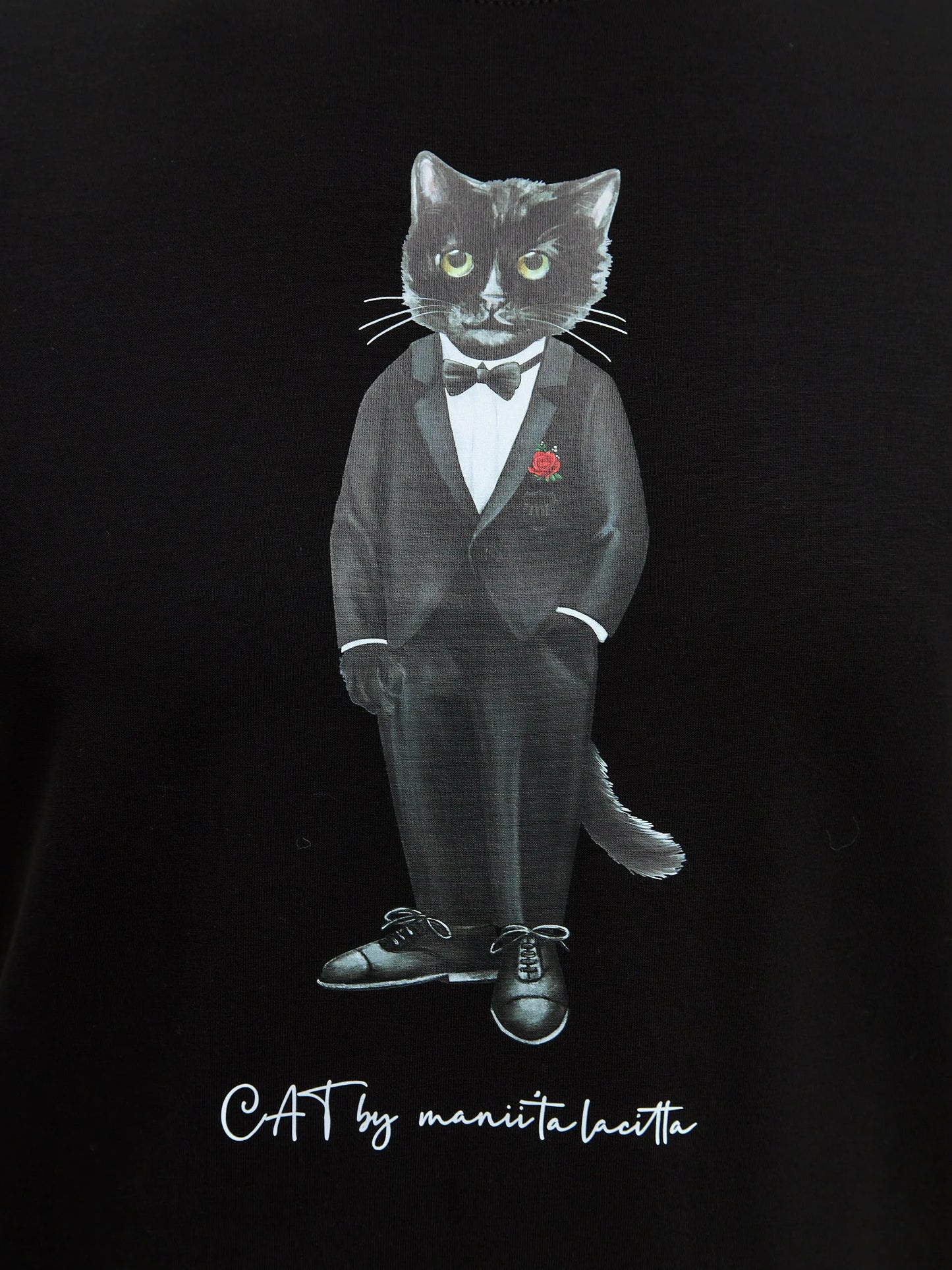 Black Printed T-shirt GROOM CAT Maniita Lacitta.