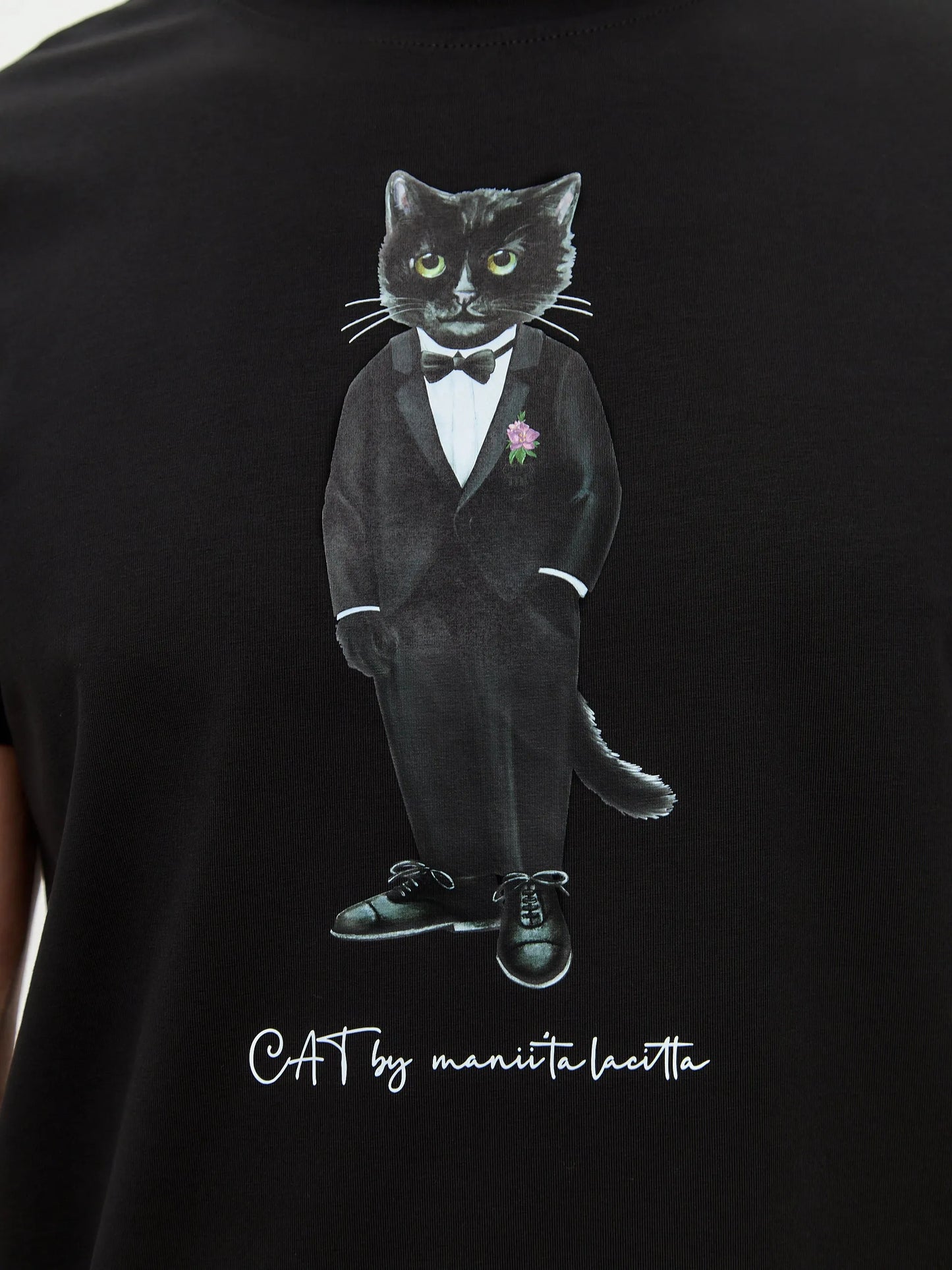 Black Printed T-shirt GROOM CAT - maniita lacitta