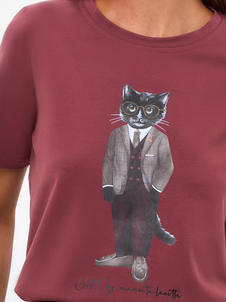 Red Printed T-shirt PROFESSOR CAT - maniita lacitta