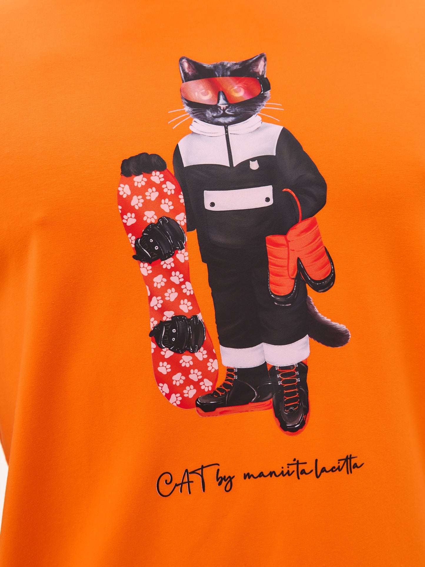 Orange Printed T-shirt SNOWBOARD CAT