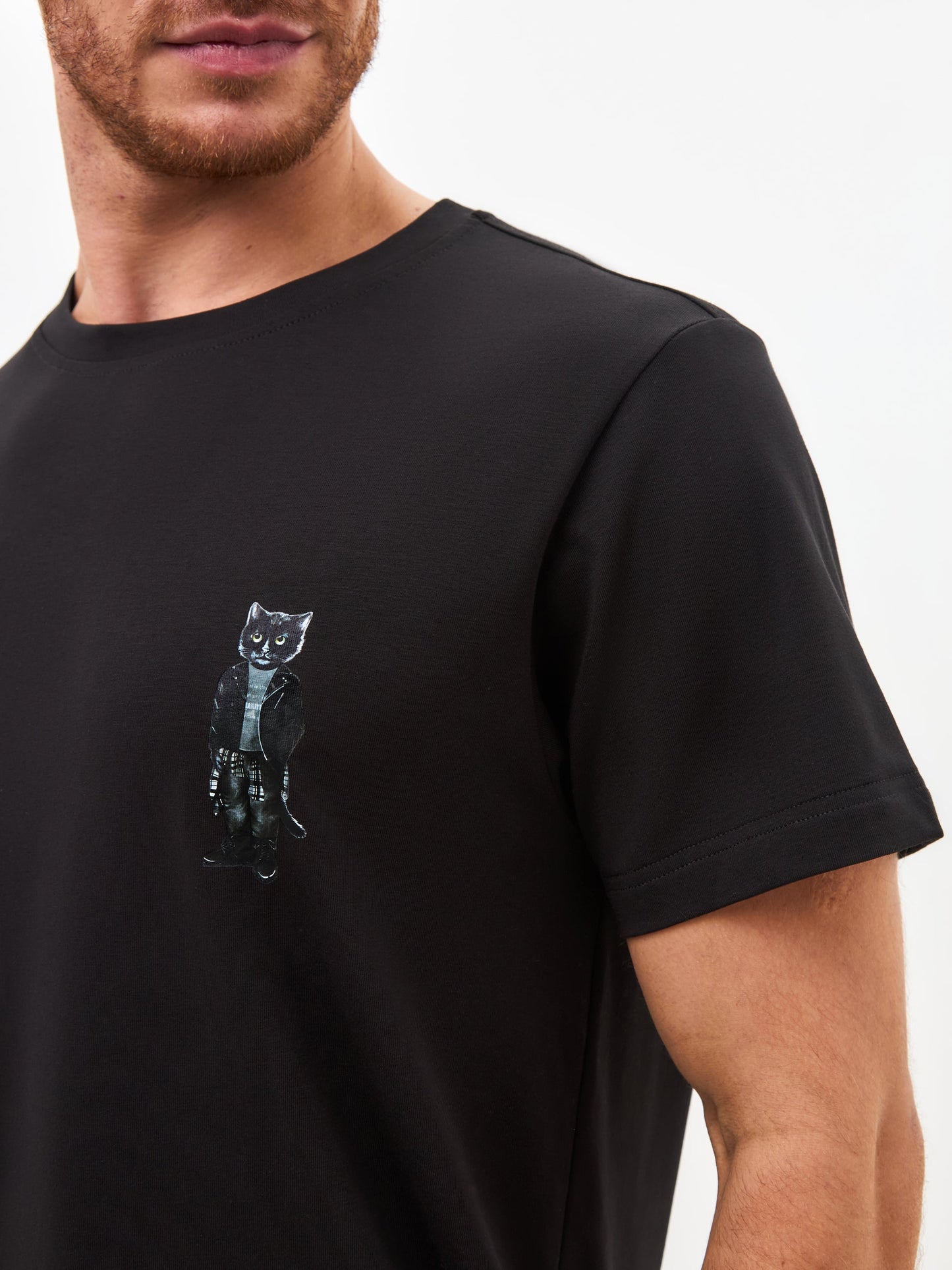 Black Printed T-shirt ROCKER CAT