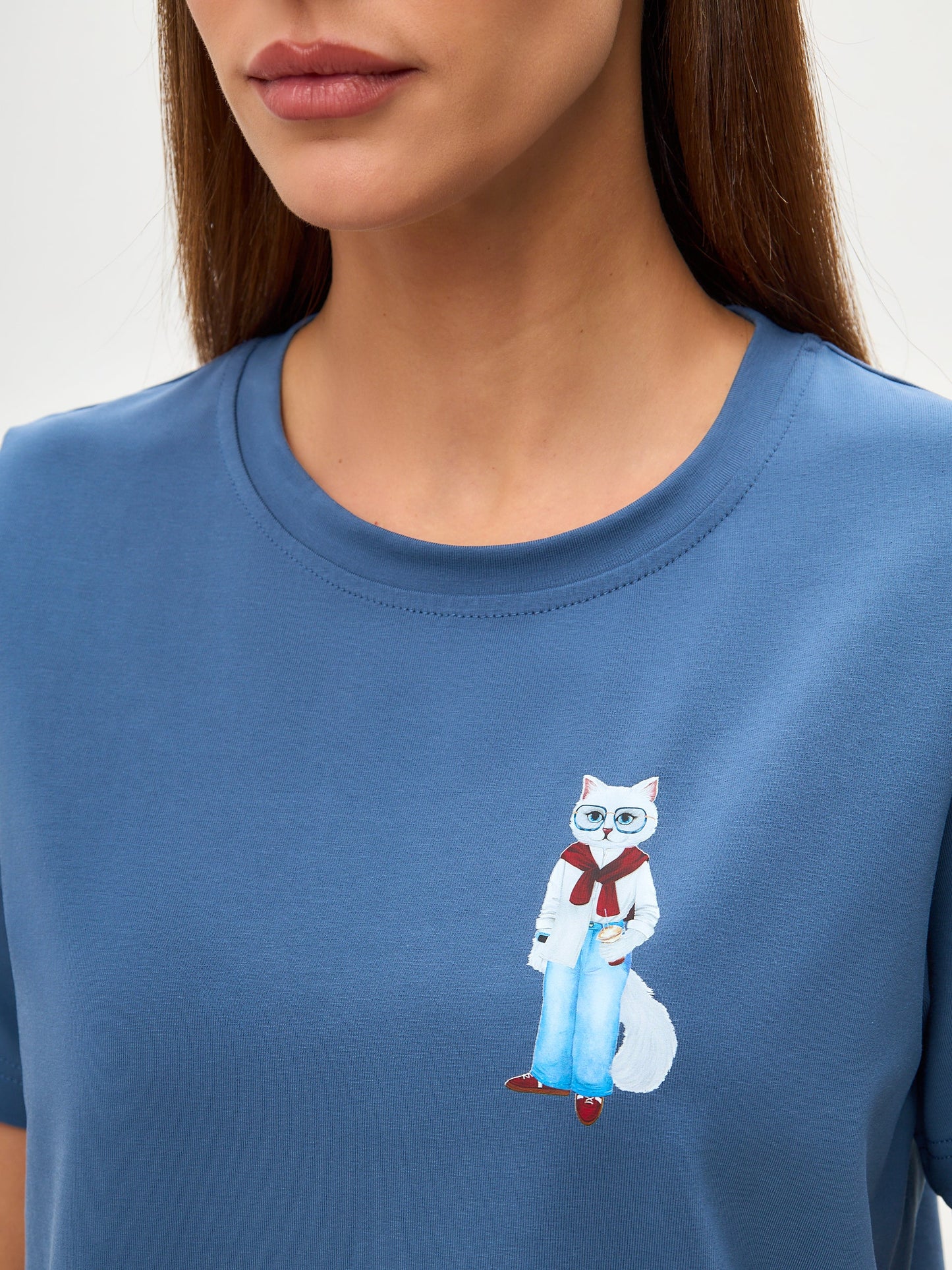 Blue Printed T-shirt COFFEE CAT