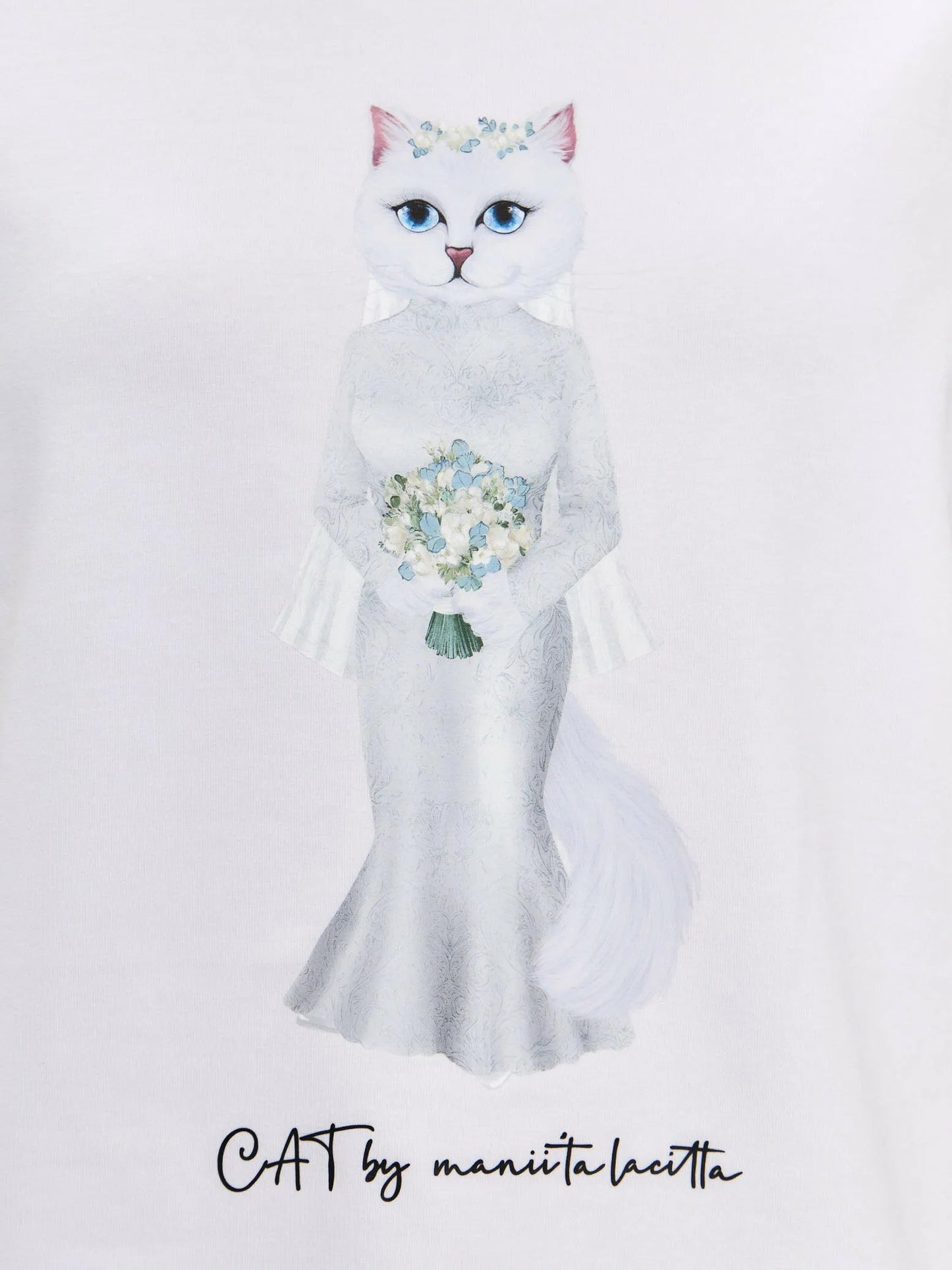 White Printed T-shirt BRIDE CAT Maniita Lacitta.