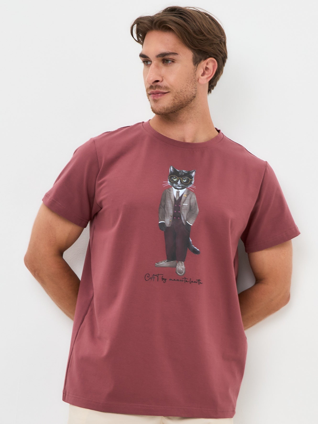 Red Printed T-shirt PROFESSOR CAT - maniita lacitta