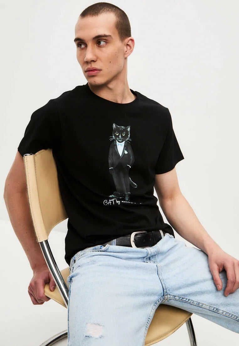 Black Printed T-shirt GROOM CAT Maniita Lacitta.