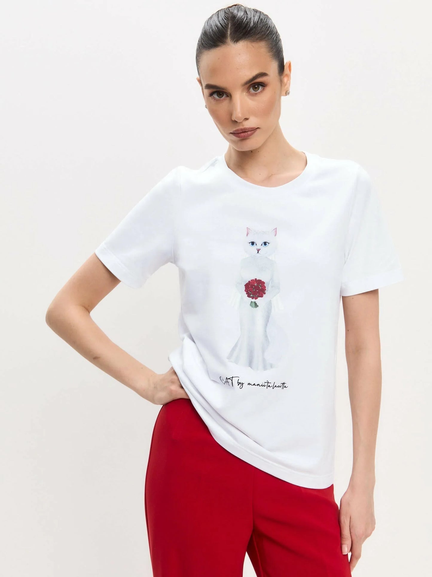 White Printed T-shirt BRIDE CAT Maniita Lacitta.