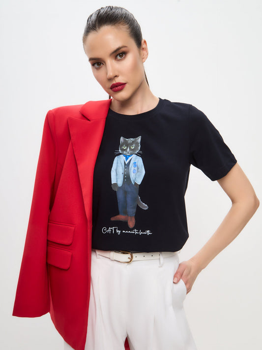 Blue Printed T-shirt SUIT CAT