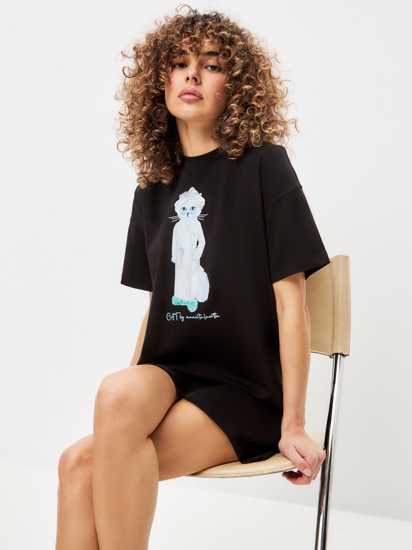 Black Printed oversized T-shirt SPA CAT