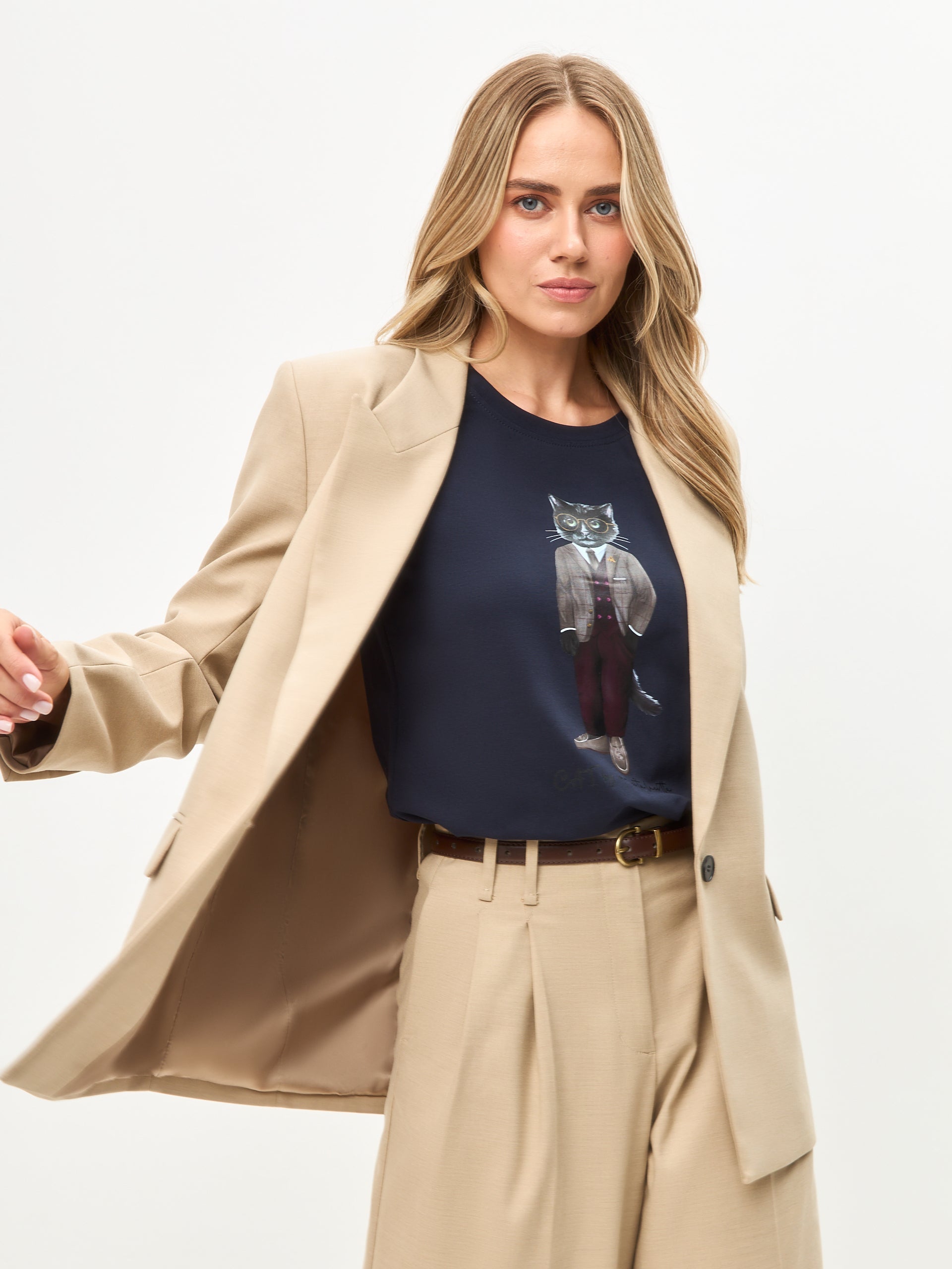 Blue Printed T-shirt PROFESSOR CAT - maniita lacitta