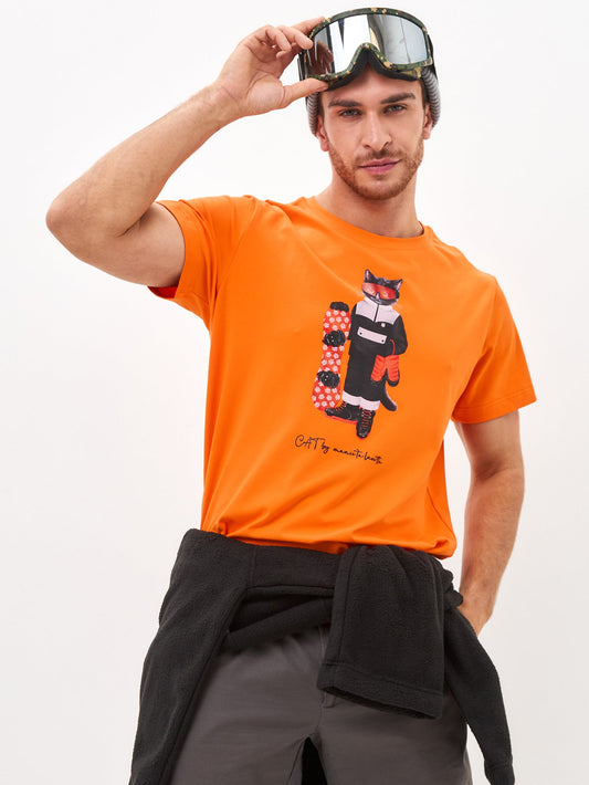 Orange Printed T-shirt SNOWBOARD CAT