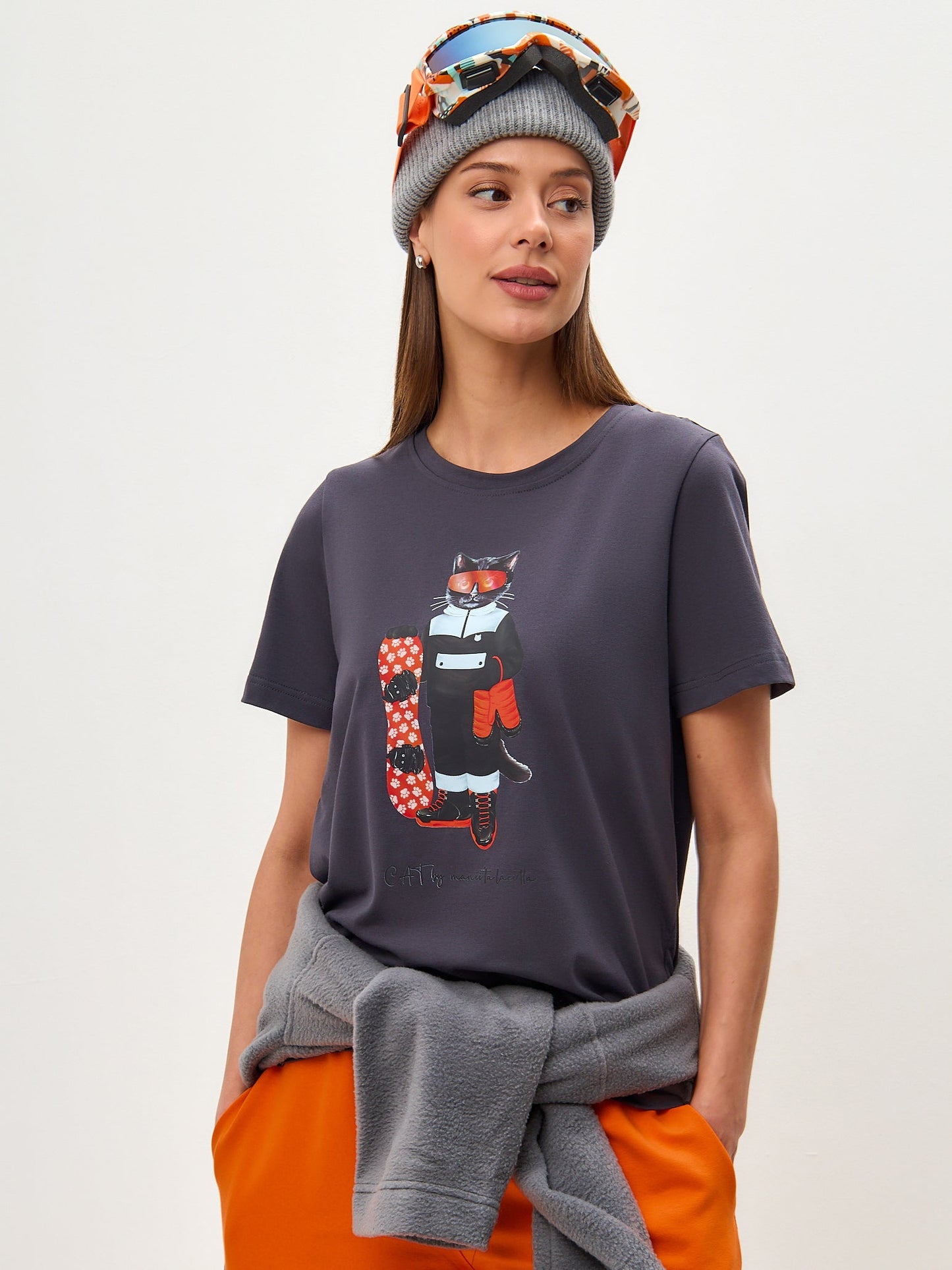 Grey Printed T-shirt SNOWBOARD CAT