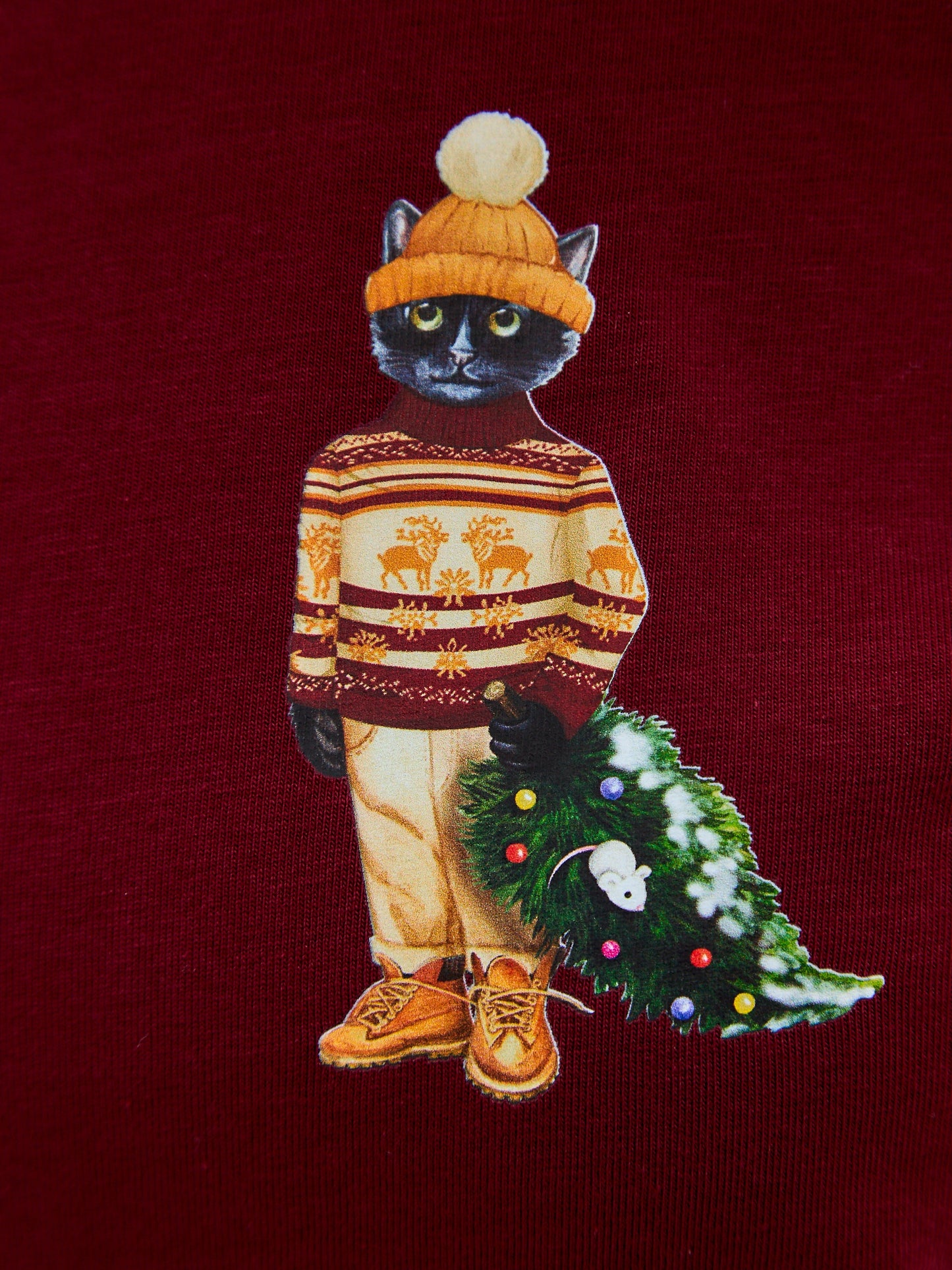 Red Printed T-shirt CHRISTMAS CAT