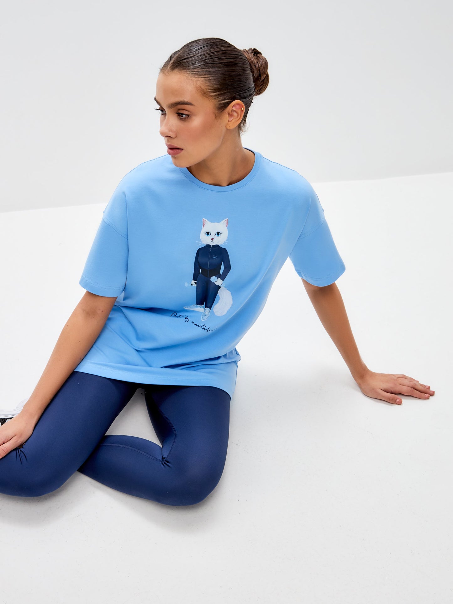 Blue Printed T-shirt SPORT WHITE CAT