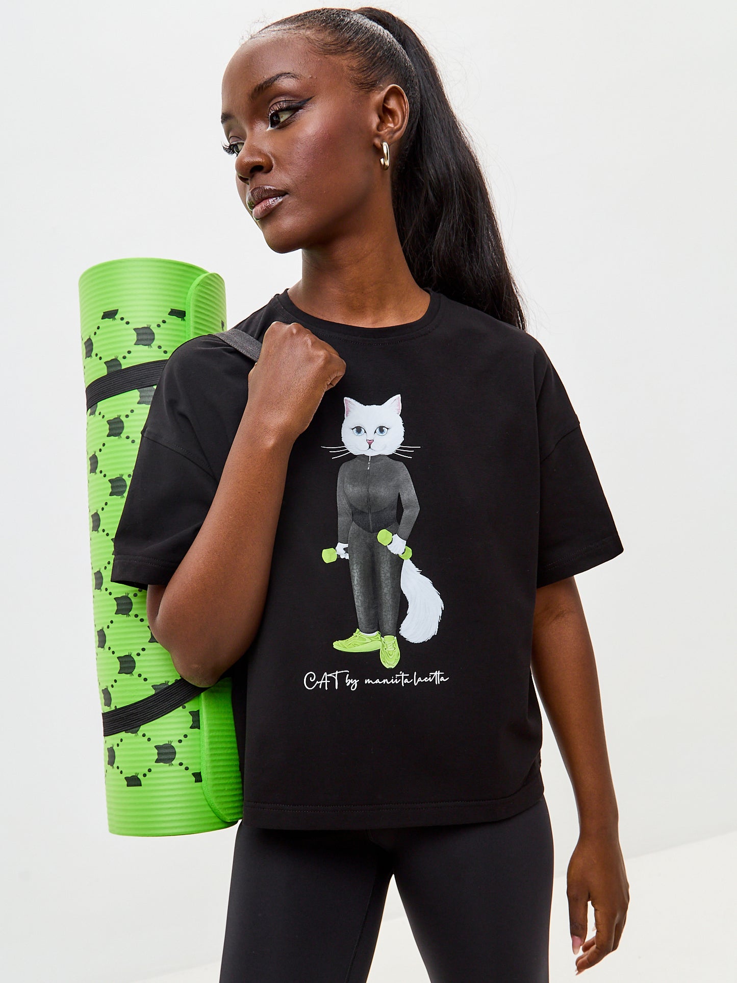 Black Printed short oversized T-shirt SPORT CAT