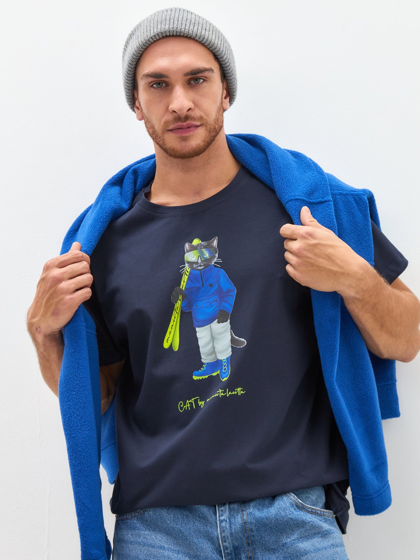 Blue Printed T-shirt SKI CAT