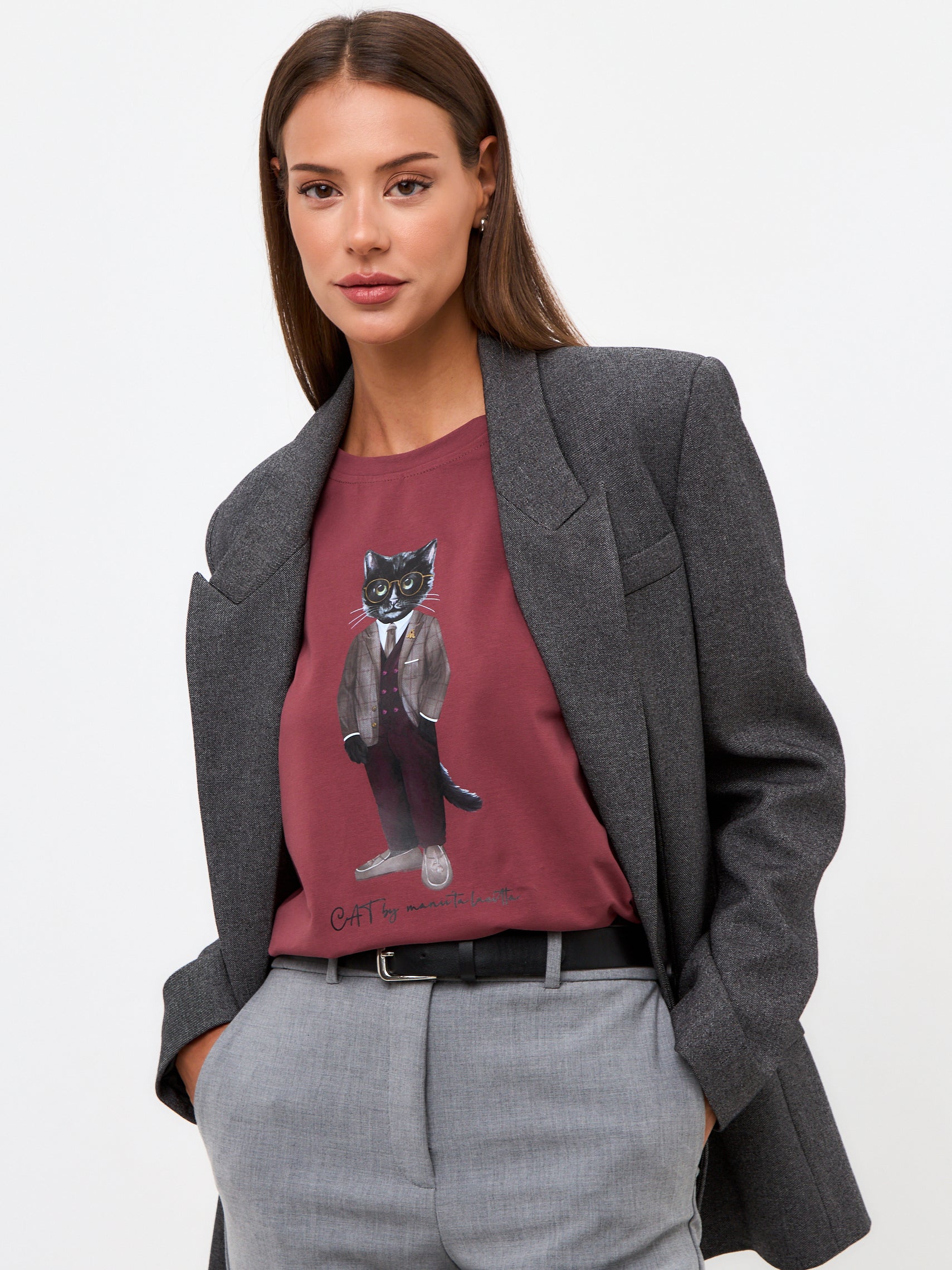 Red Printed T-shirt PROFESSOR CAT - maniita lacitta