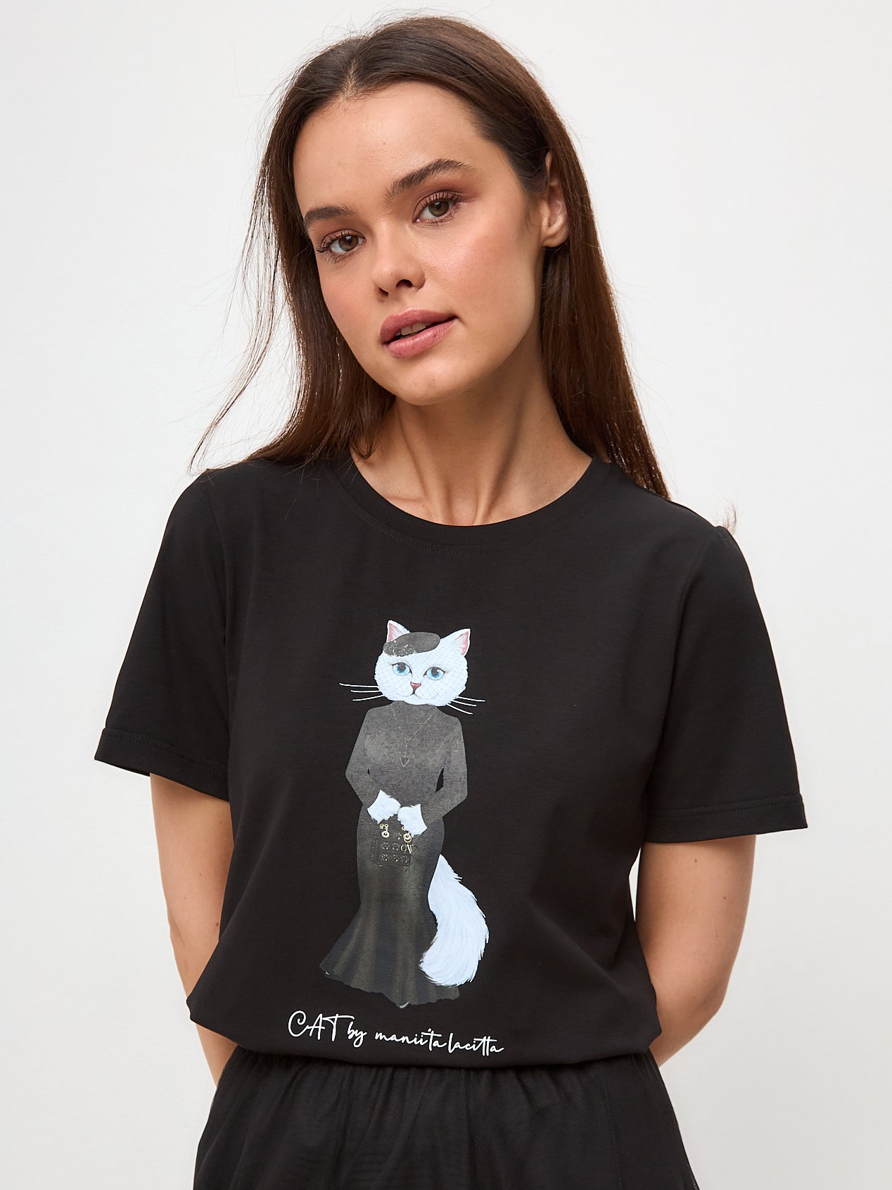 Black Printed T-shirt  CAT IN BLACK