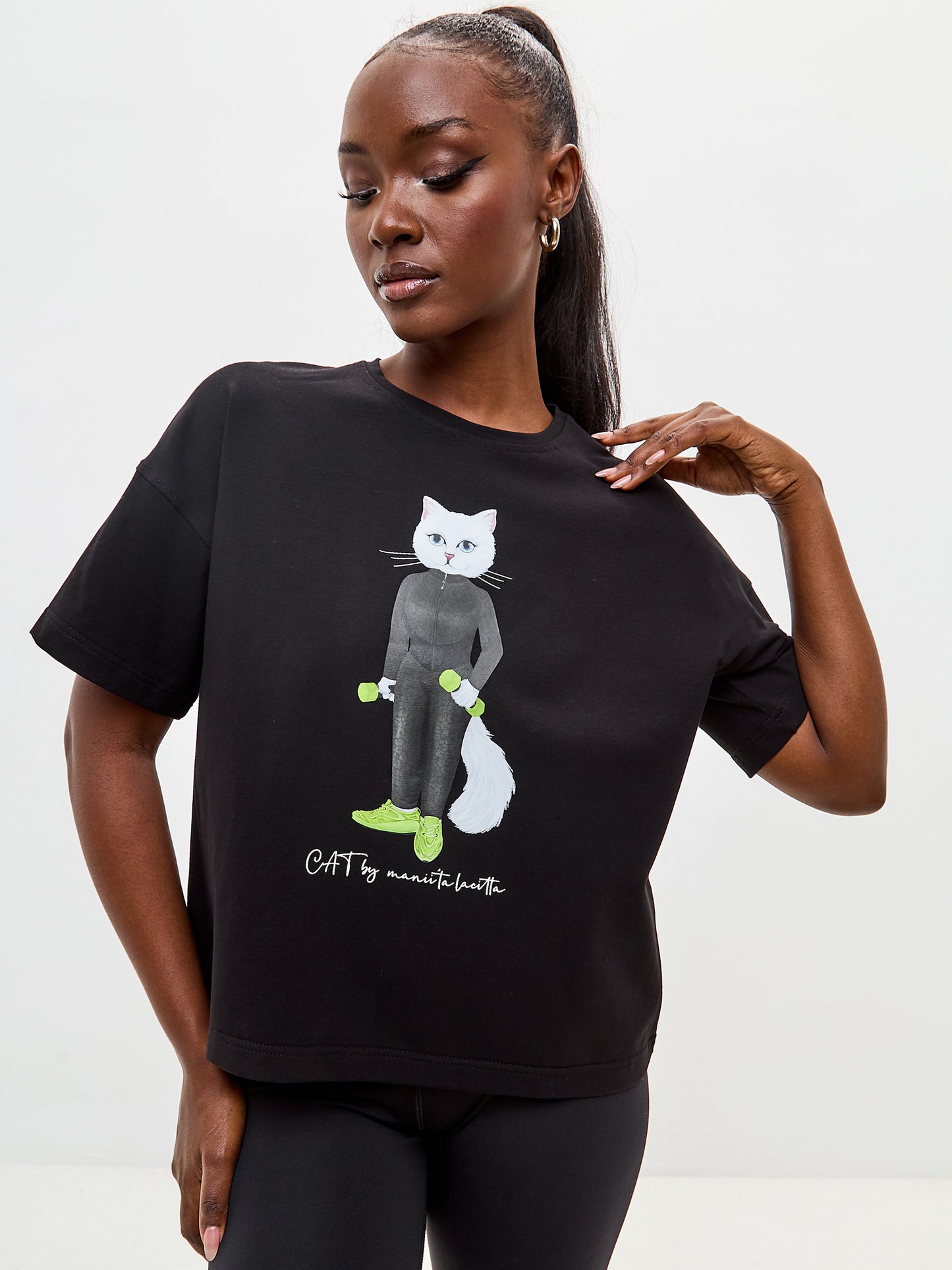 Black Printed short oversized T-shirt SPORT CAT