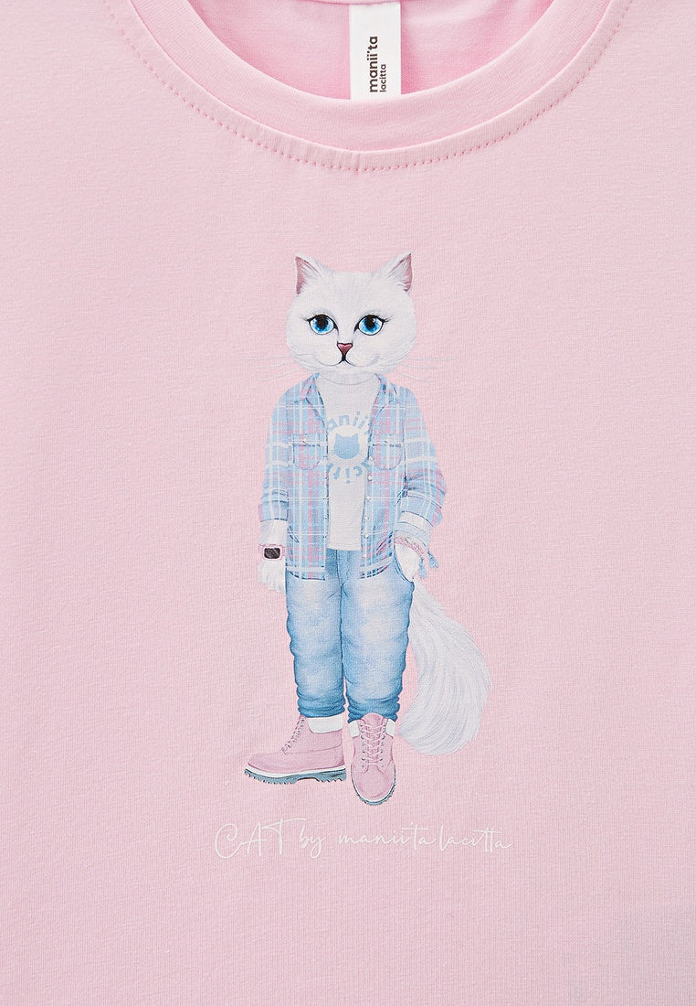 Pink Printed T-shirt WHITE COUNTRY CAT