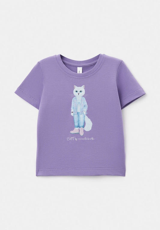 Purple Printed T-shirt WHITE COUNTRY CAT