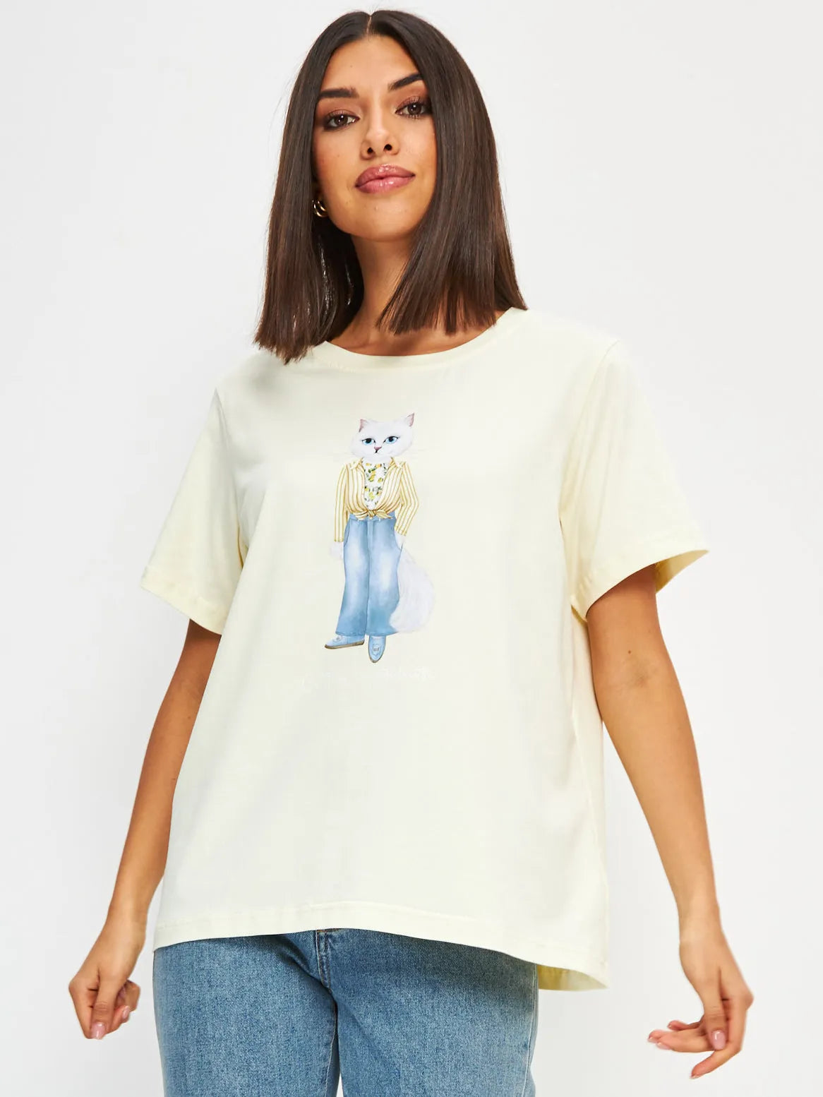 Beige Printed T-shirt LEMON CAT - maniita lacitta