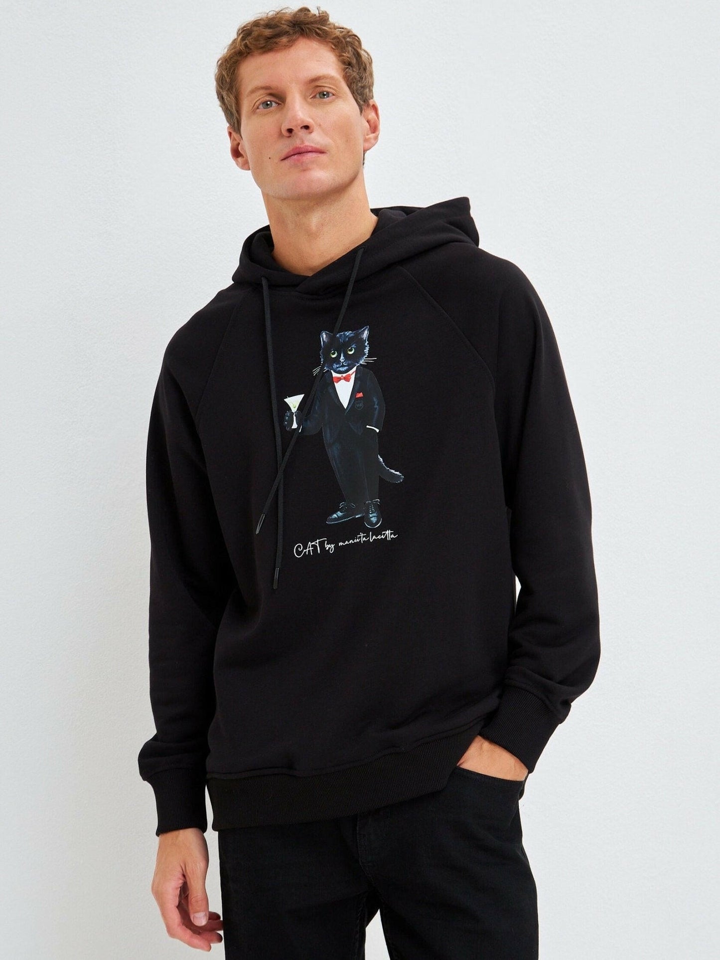 Black Printed Hoodie DANDY CAT - Maniita Lacitta