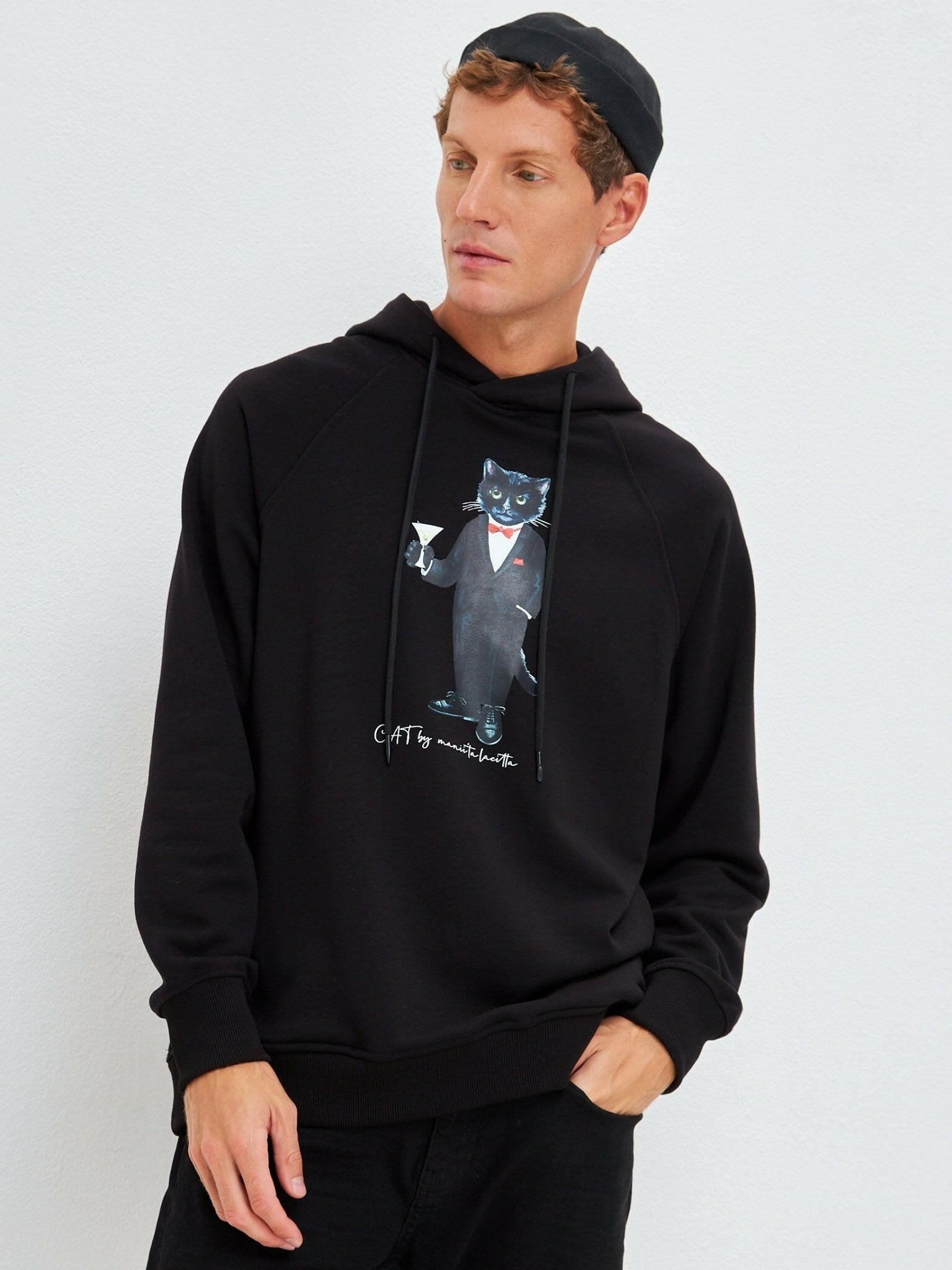 Black Printed Hoodie DANDY CAT - Maniita Lacitta