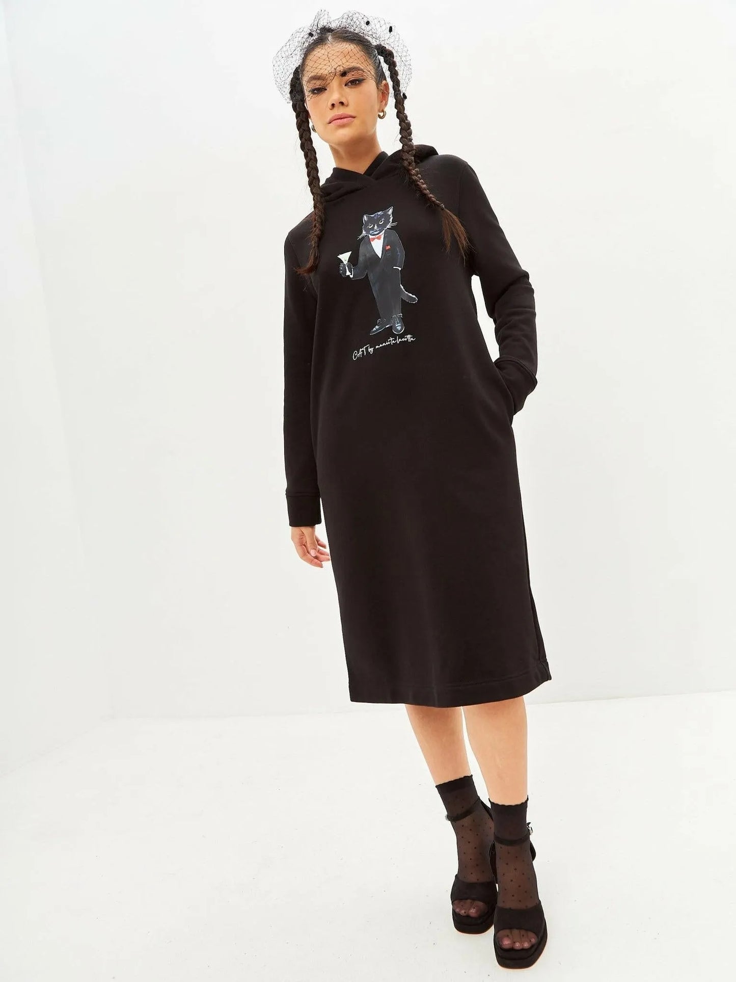 Printed Hoodie Dress DANDY CAT - Maniita Lacitta