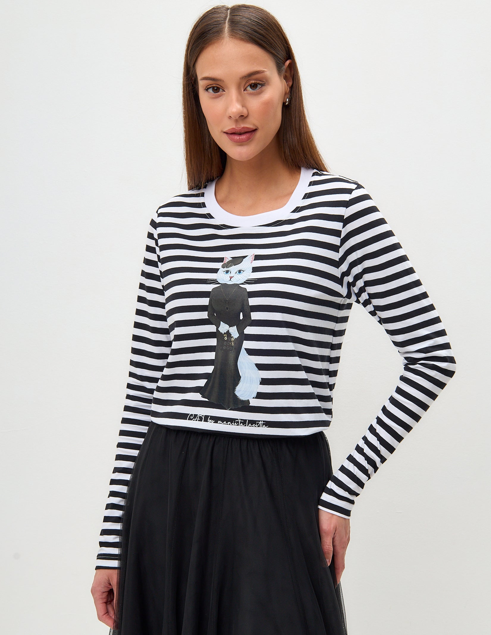 Black Printed Longsleeve CAT IN BLACK - Maniita Lacitta