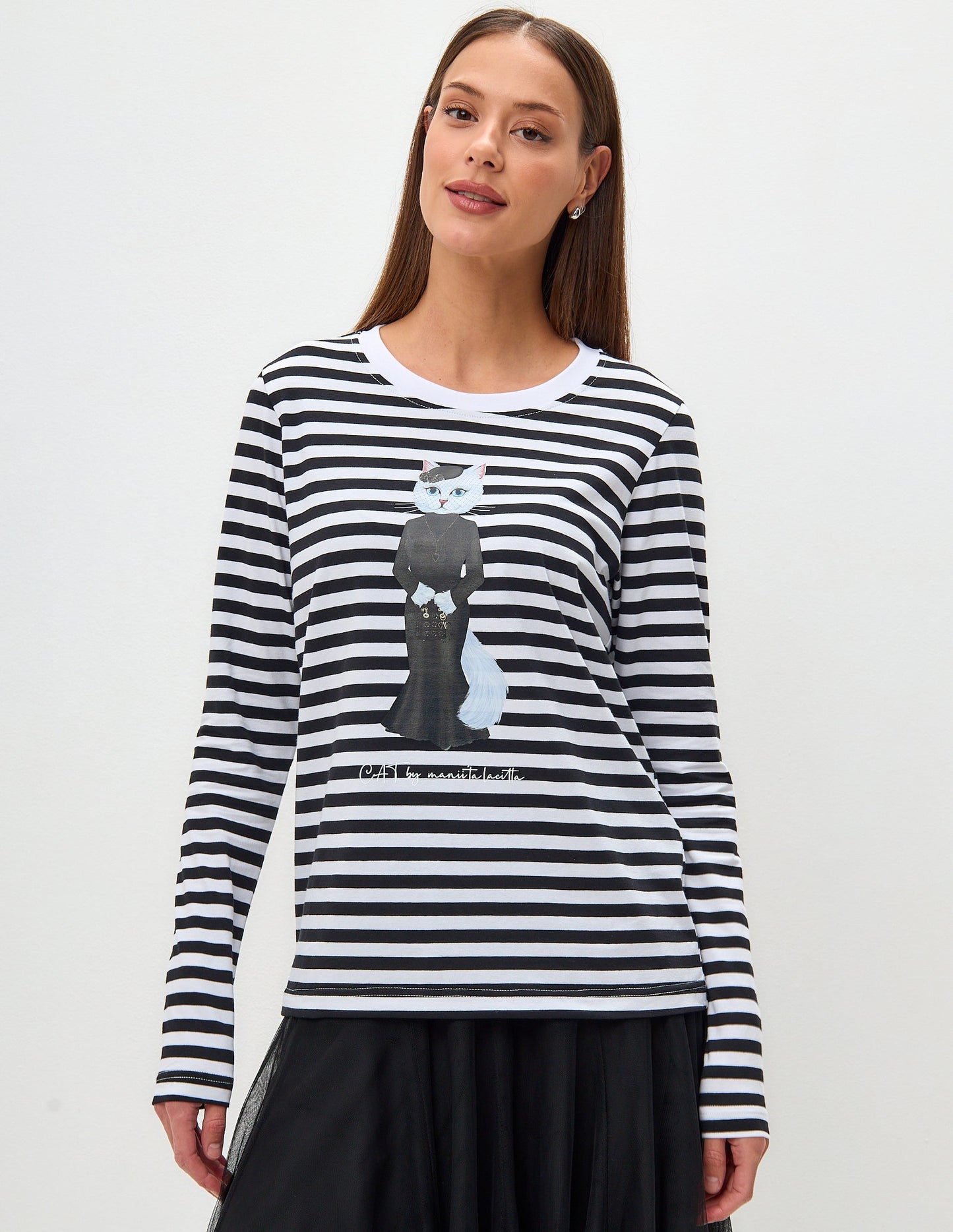 Black Printed Longsleeve CAT IN BLACK - Maniita Lacitta