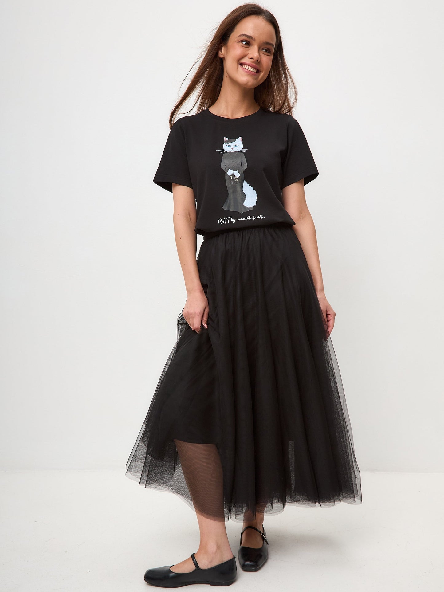 Black Printed T-shirt CAT IN BLACK - Maniita Lacitta