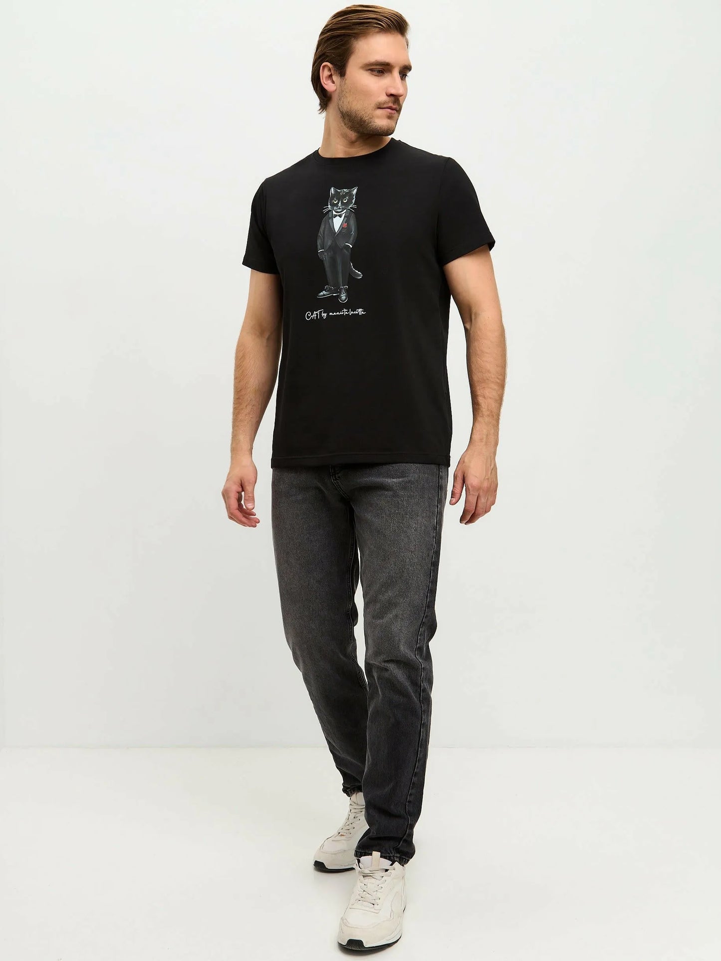 Black Printed T-shirt GROOM CAT Maniita Lacitta.