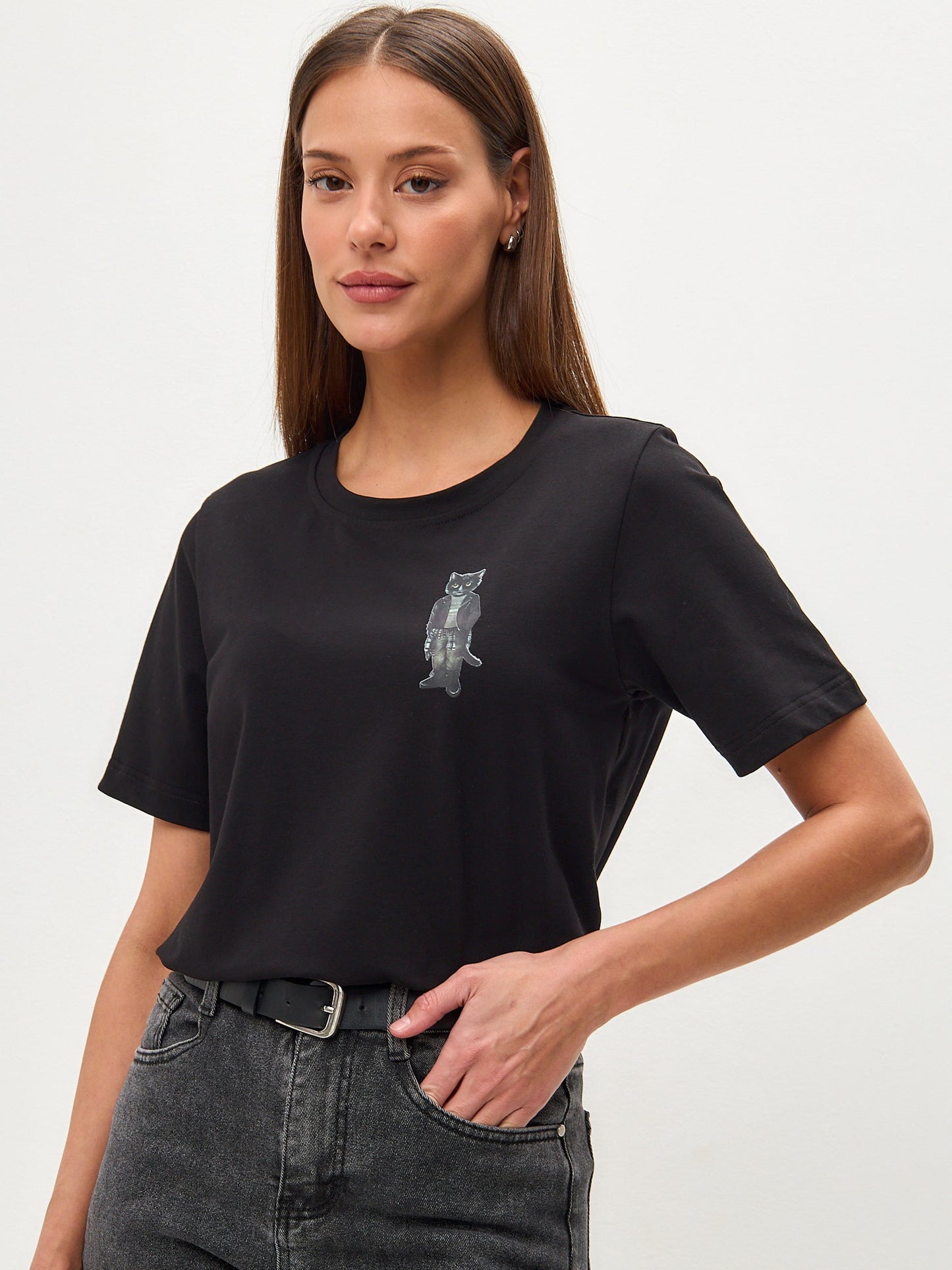 Black Printed T-shirt ROCKER CAT - Maniita Lacitta