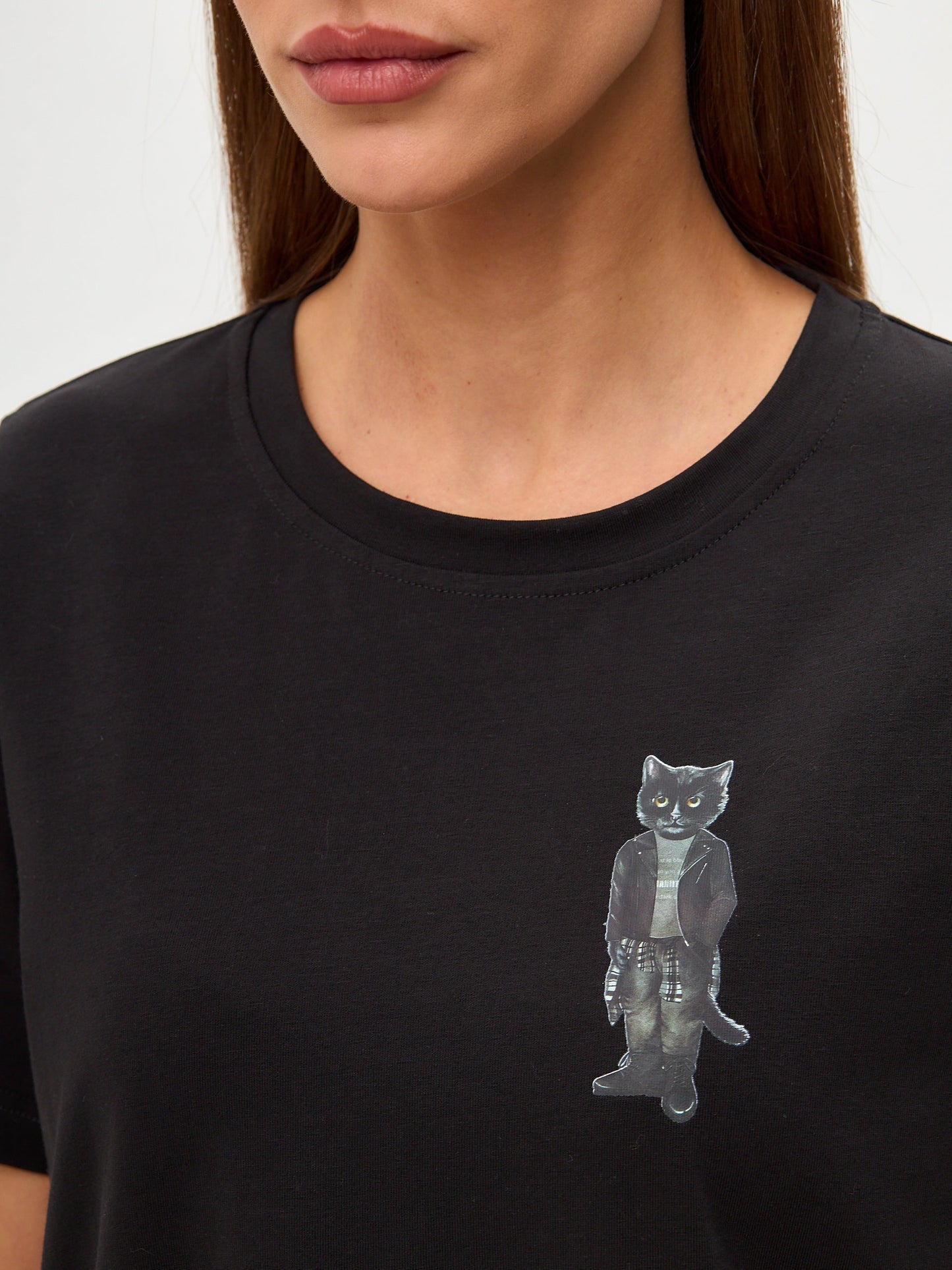 Black Printed T-shirt ROCKER CAT - Maniita Lacitta