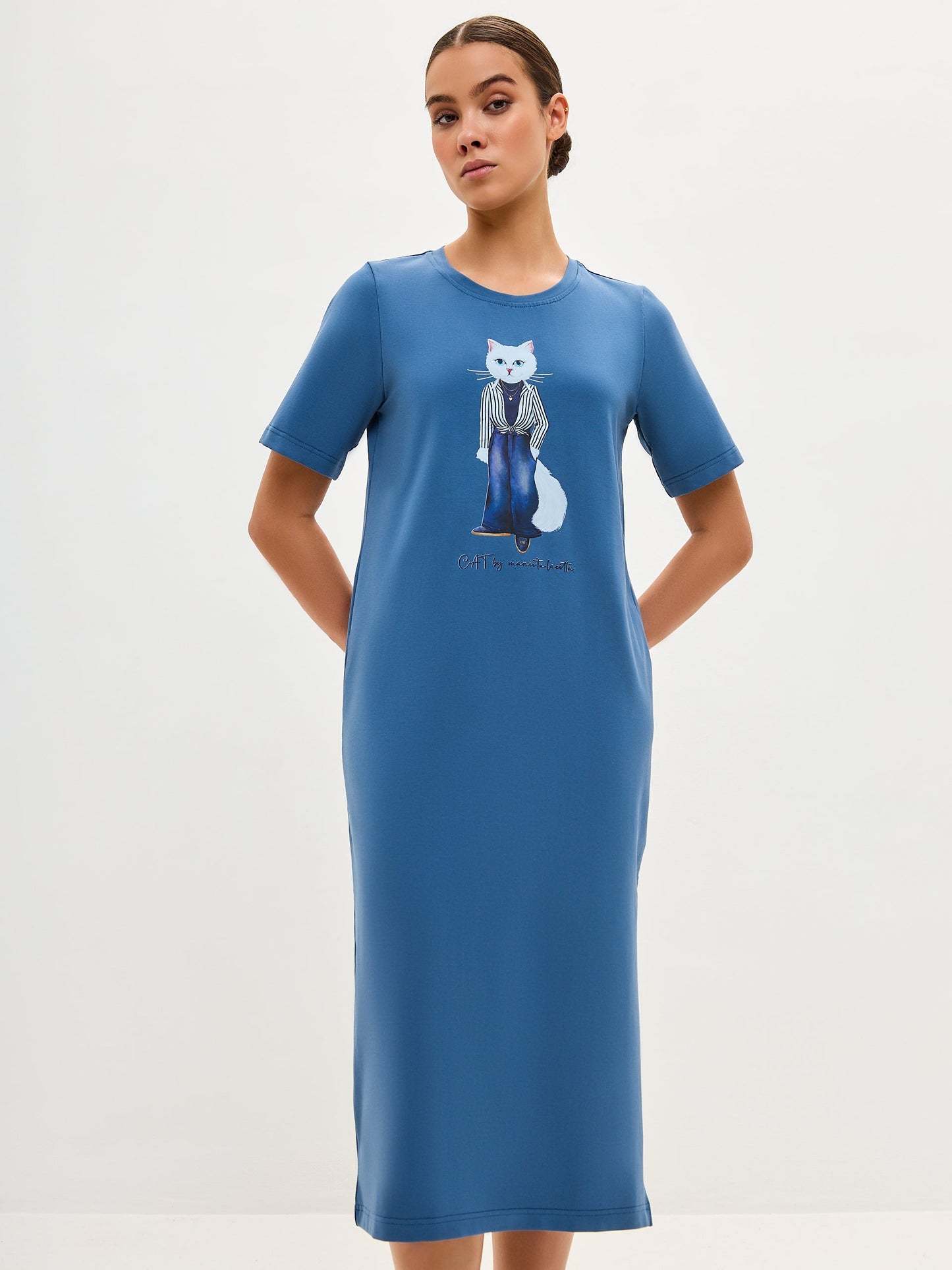 Blue Printed Dress COUNTRY WHITE CAT - Maniita Lacitta